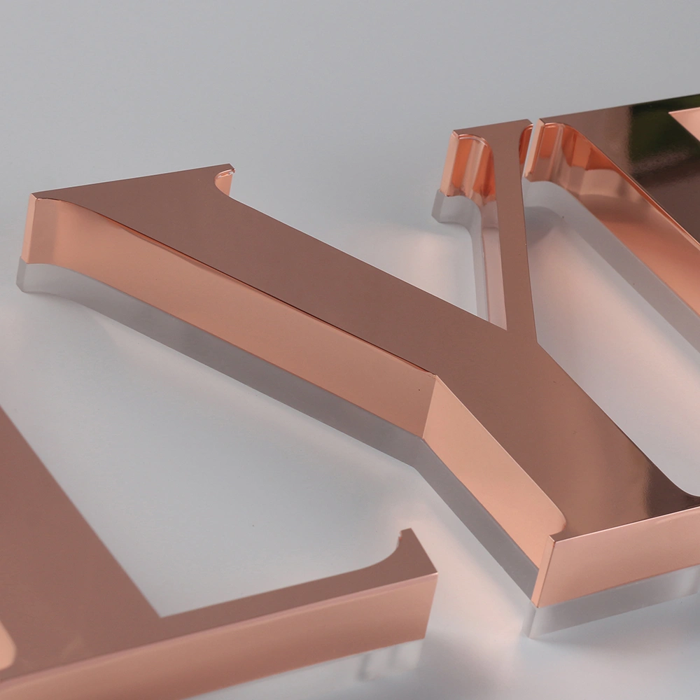 Rose Gold Mirror Halo-Lit Signs | Luxury Polished Metal Back-Lit LED Signage