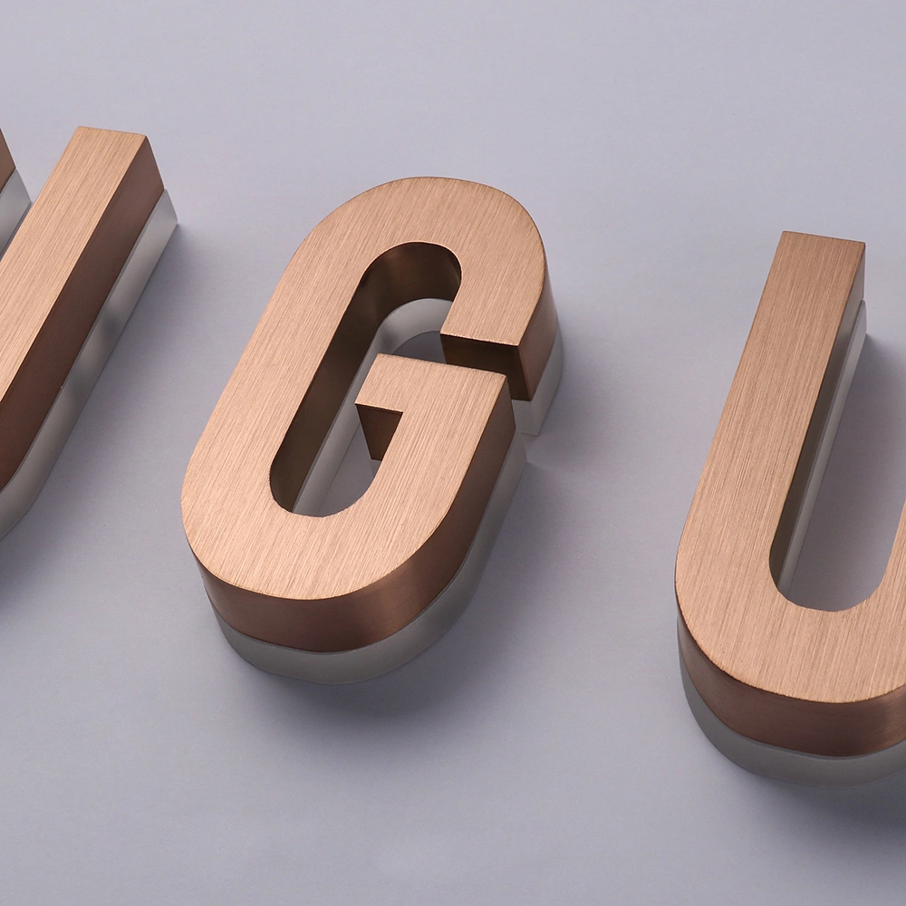 Brushed Rose Gold Halo-Lit Signs | Premium Matte Metal Back-Lit LED Signage