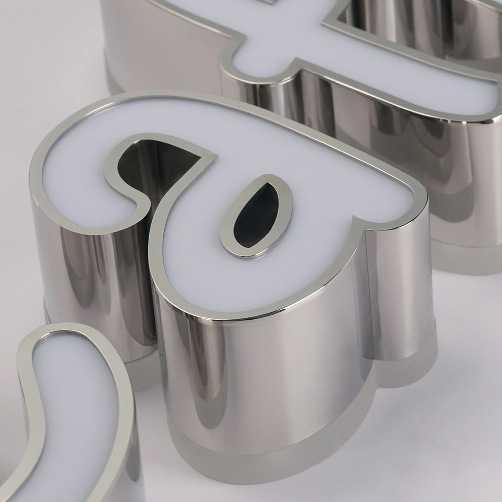 Elite Dual-Lit Channel Letters | Mirrored Stainless Steel Front & Back-Lit LED Signs