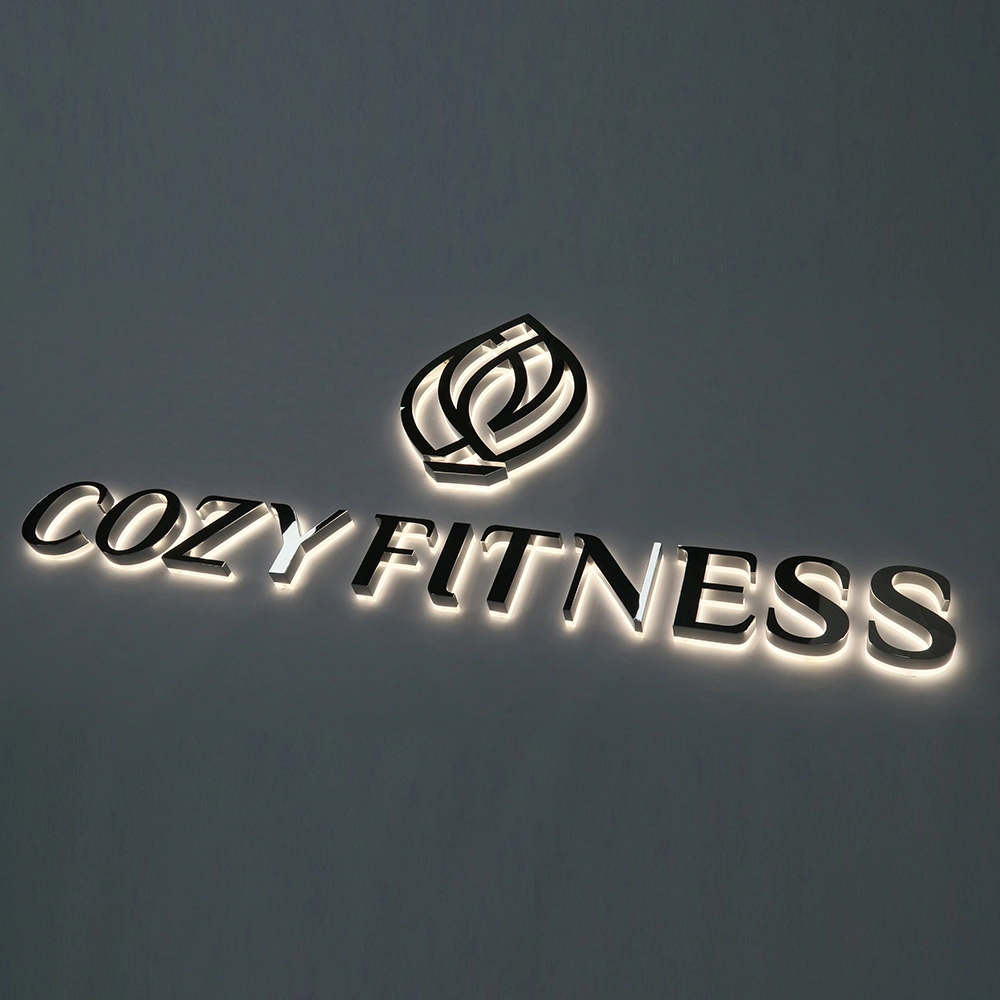 Mirror Silver Stainless Steel Halo-Lit Signs | Polished Chrome Effect LED Signage