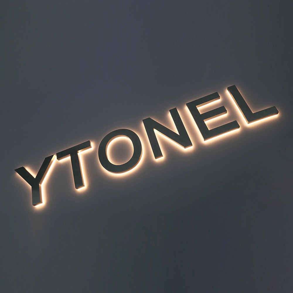 Brushed Silver Stainless Steel Halo-Lit Signs | Modern Industrial LED Back-Lit Signage