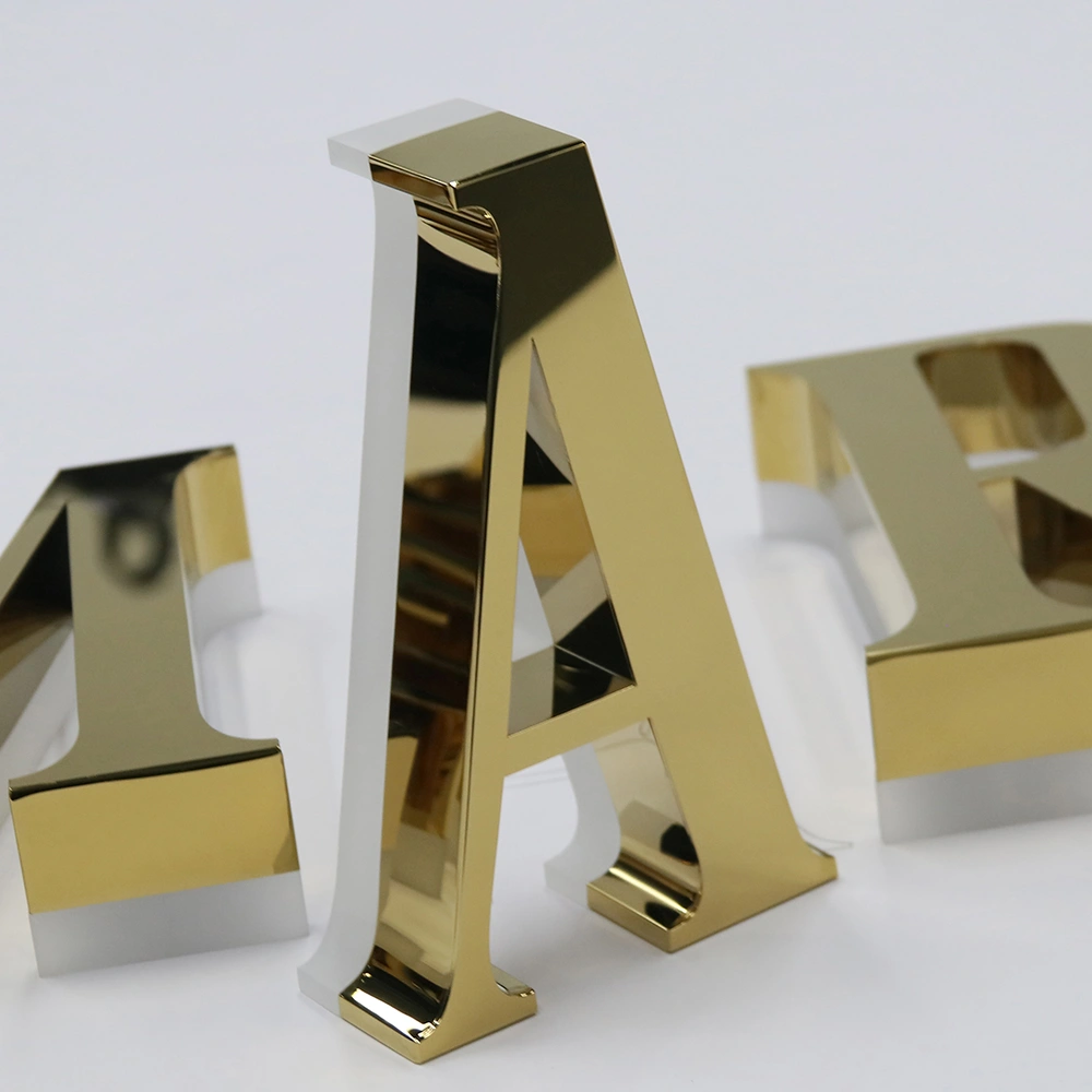 Mirror Gold Titanium Halo-Lit Signs | Luxury Polished Metal Back-Lit LED Signage