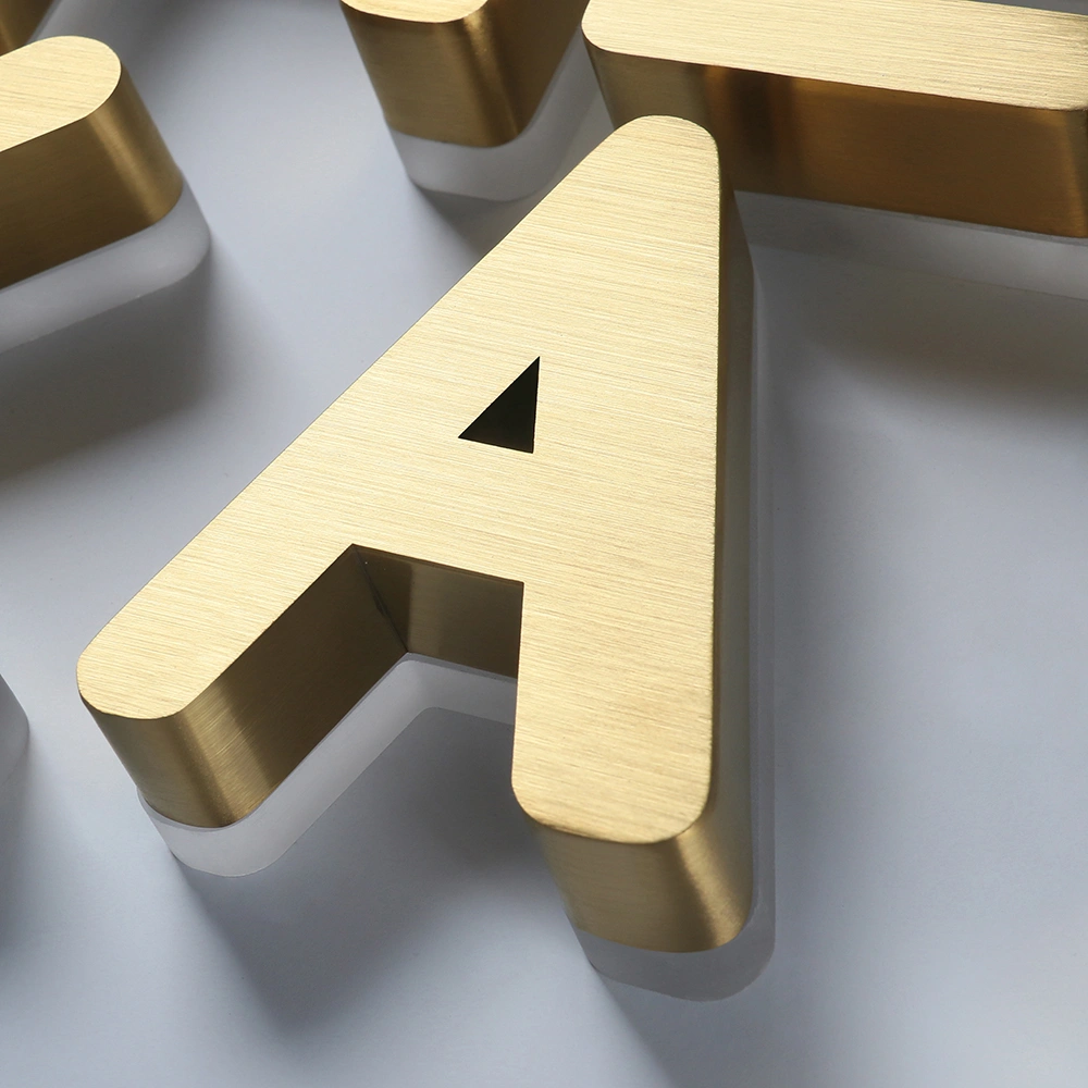 Elite Brushed Gold Titanium Halo-Lit Signs | Integrated Backplate LED Signage