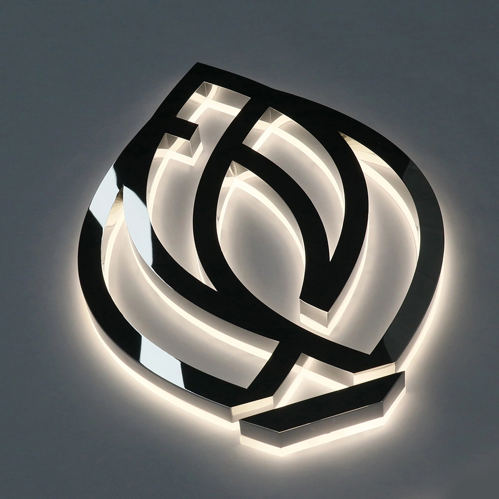 Mirror Silver Stainless Steel Halo-Lit Signs | Polished Chrome Effect LED Signage