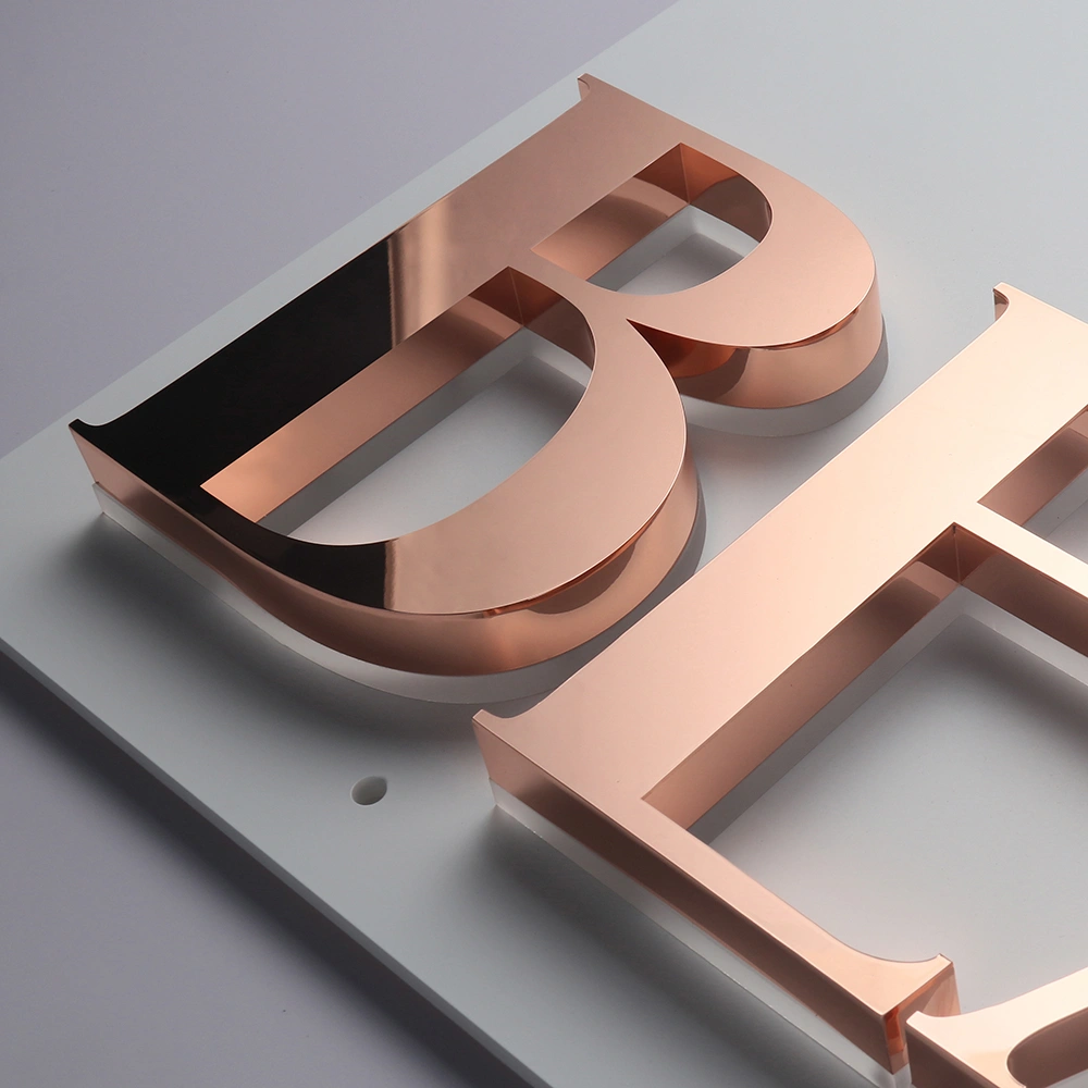 Rose Gold Mirror Halo-Lit Signs | Luxury Polished Metal Back-Lit LED Signage