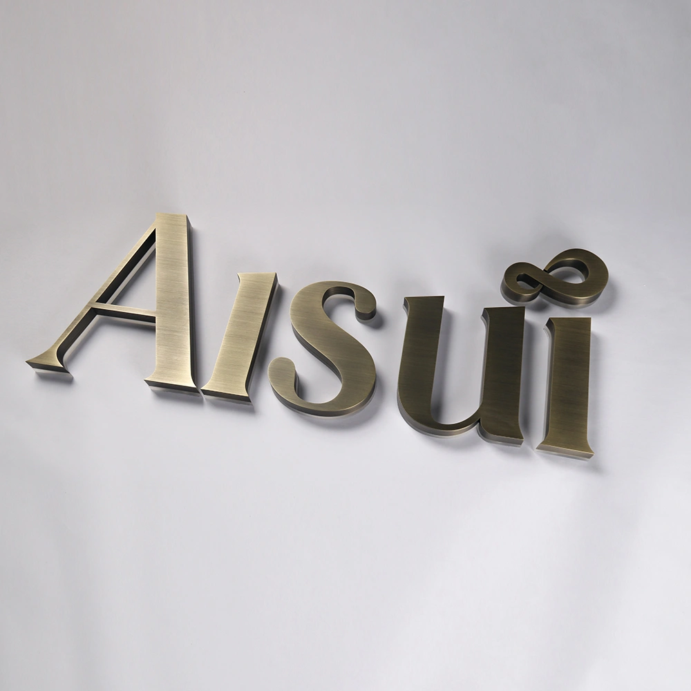 Antique Brushed Bronze Halo-Lit Signs | Vintage Metal Back-Lit LED Signage