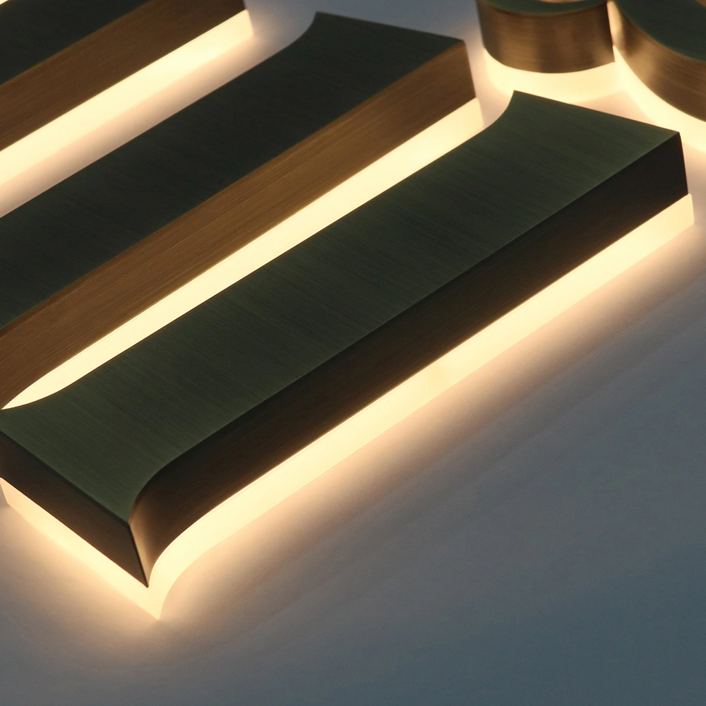 Antique Brushed Bronze Halo-Lit Signs | Vintage Metal Back-Lit LED Signage