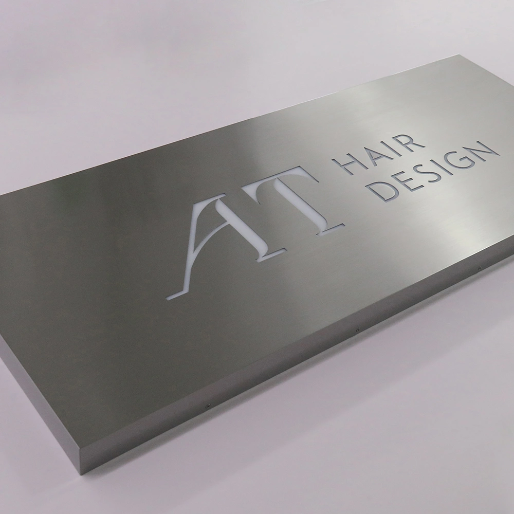 Modern Brushed Silver Hollow-Out Lightbox | Precision-Cut Metal Stencil LED Sign