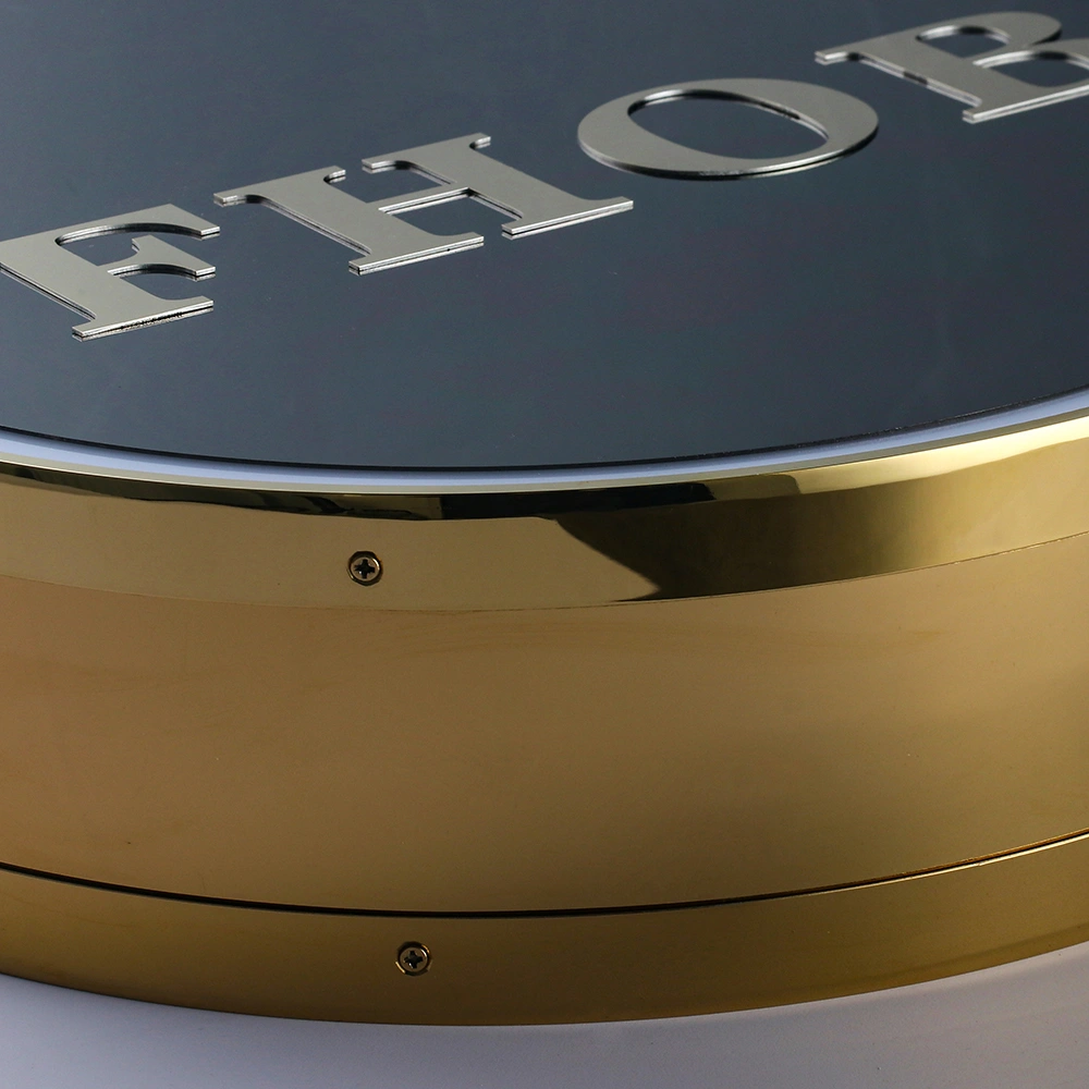 Luxury Mirror Gold Titanium Lightbox | Double-Sided Polished Projecting Blade Sign