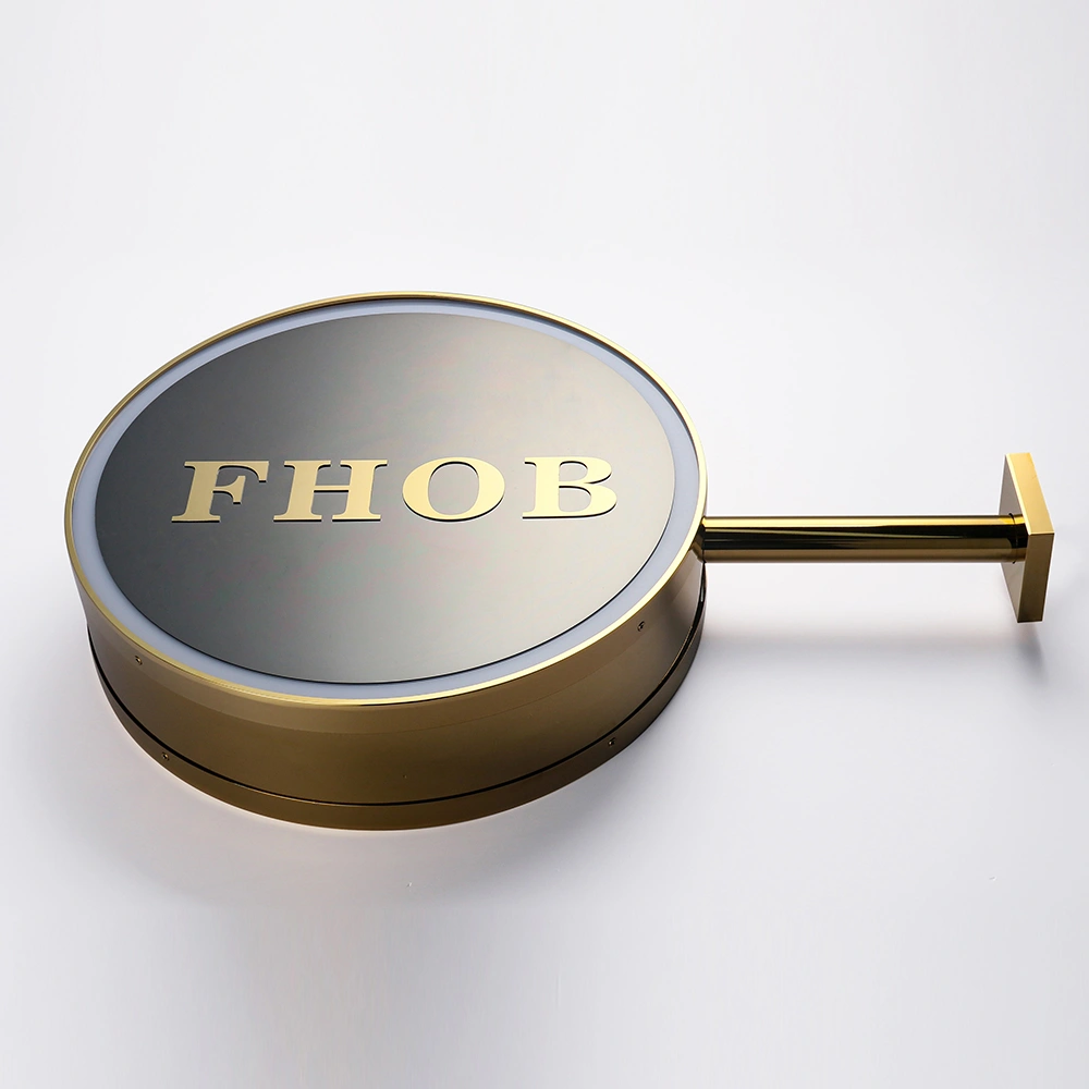 Luxury Mirror Gold Titanium Lightbox | Double-Sided Polished Projecting Blade Sign