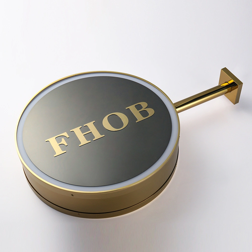 Luxury Mirror Gold Titanium Lightbox | Double-Sided Polished Projecting Blade Sign