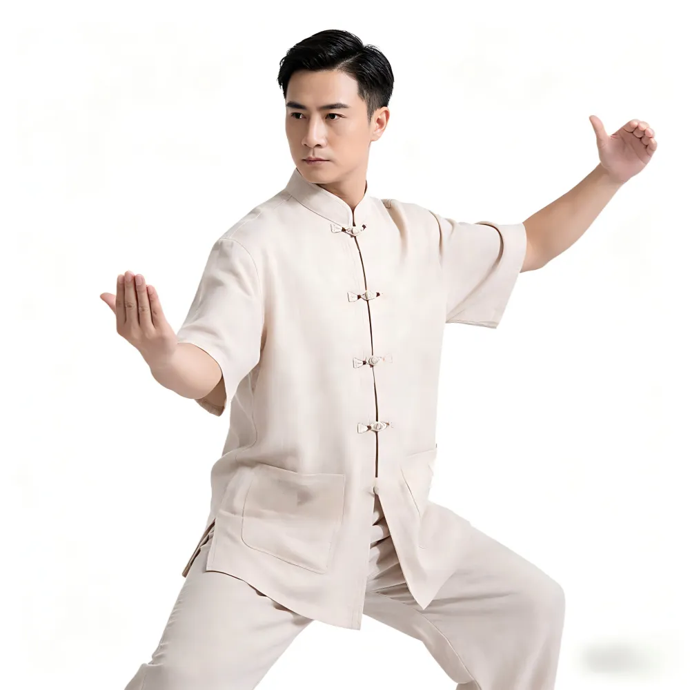 Chinese-Style Lustrous Linen Short-Sleeve Set