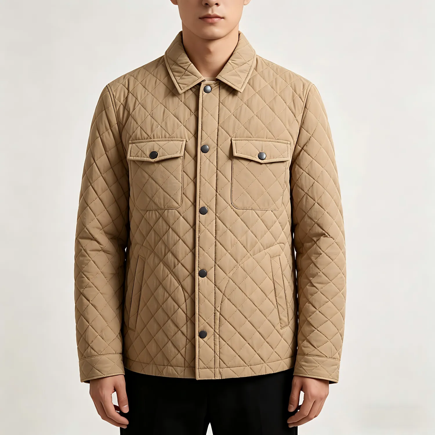 Brushed Peach-Skin Quilted Men's Jacket