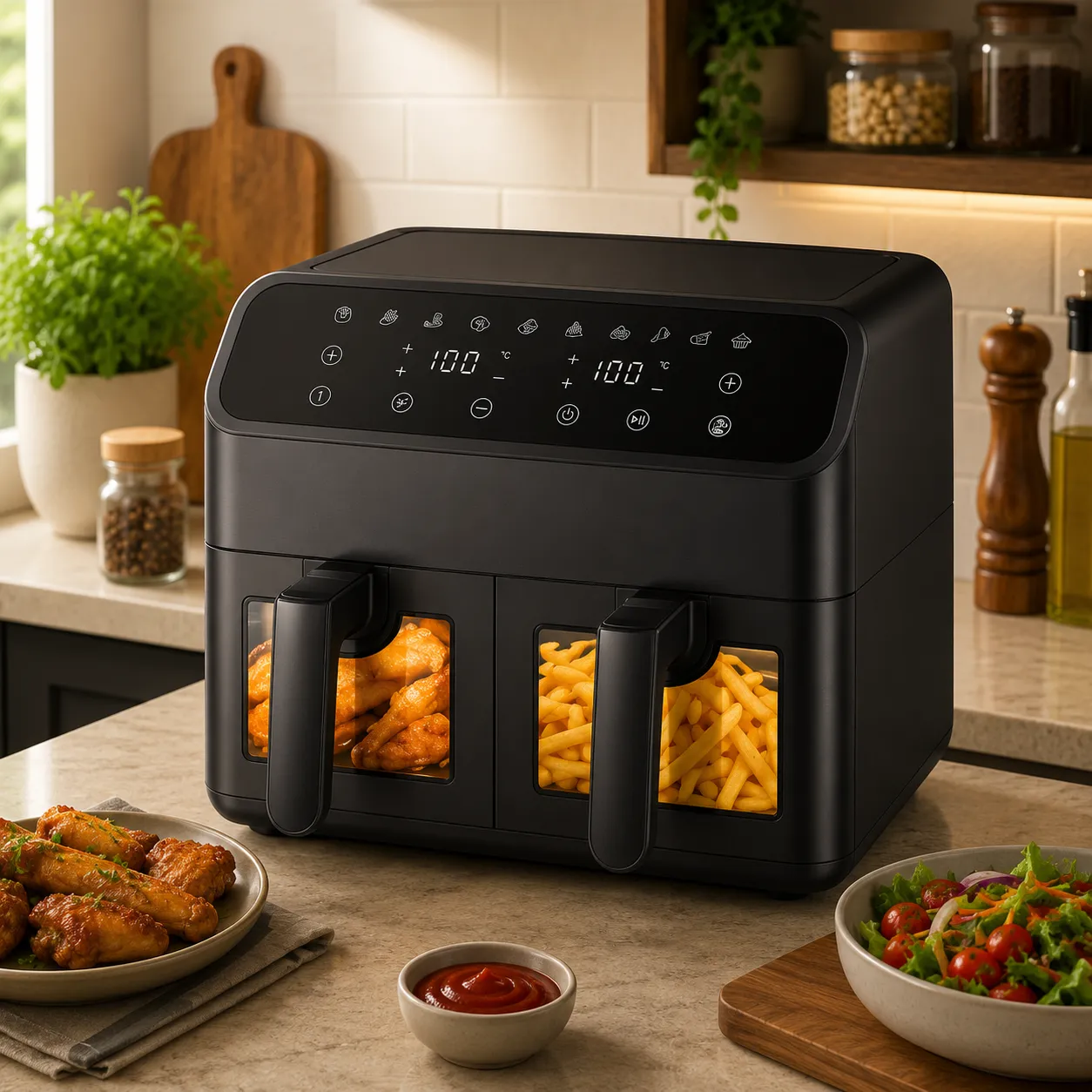 8L Dual Basket Digital Touch Screen AF-9001A-PV Air Fryer with Visual Windows