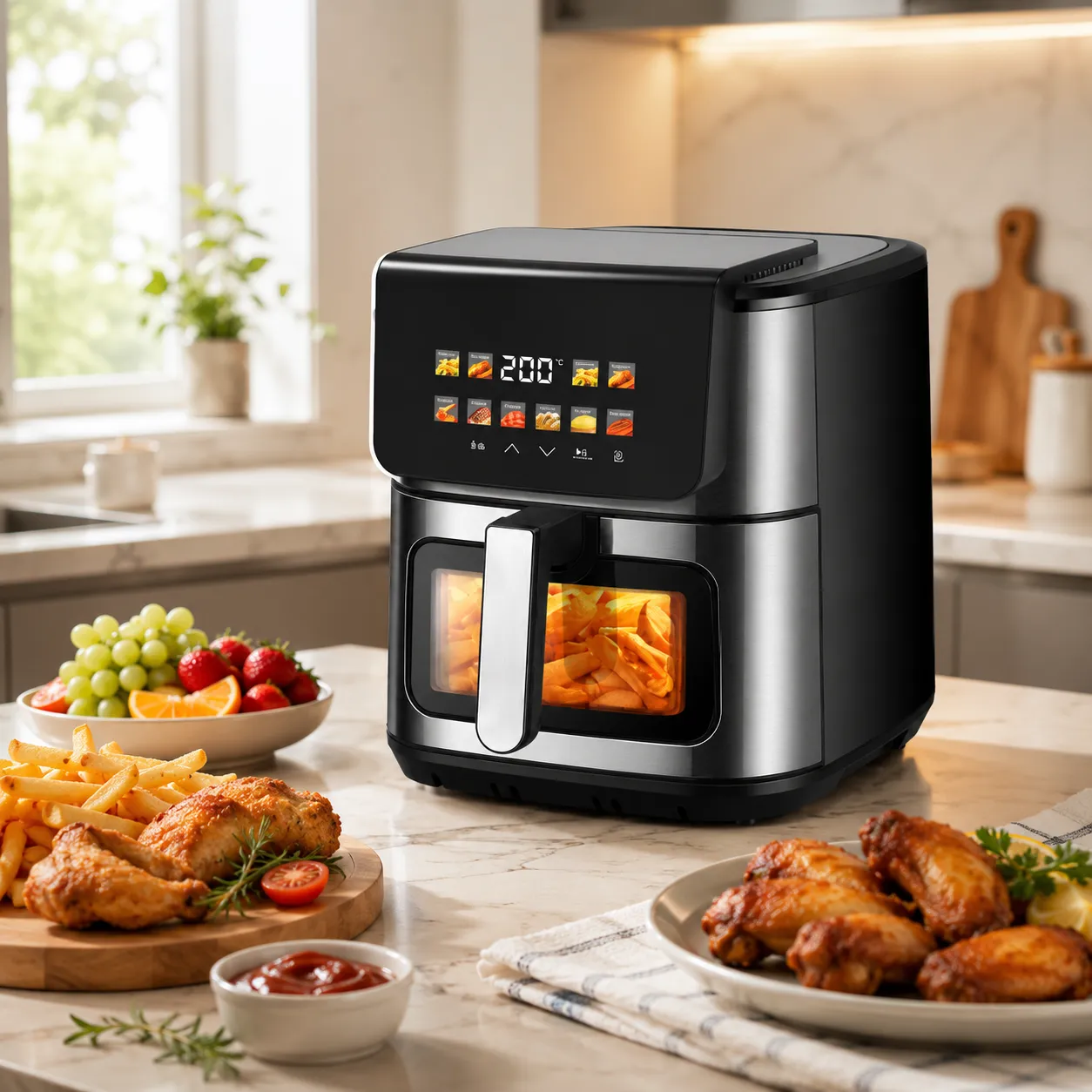 8L Smart Digital Air Fryer AF-7806A-SV with See-Through Window &amp; Enhanced Heating