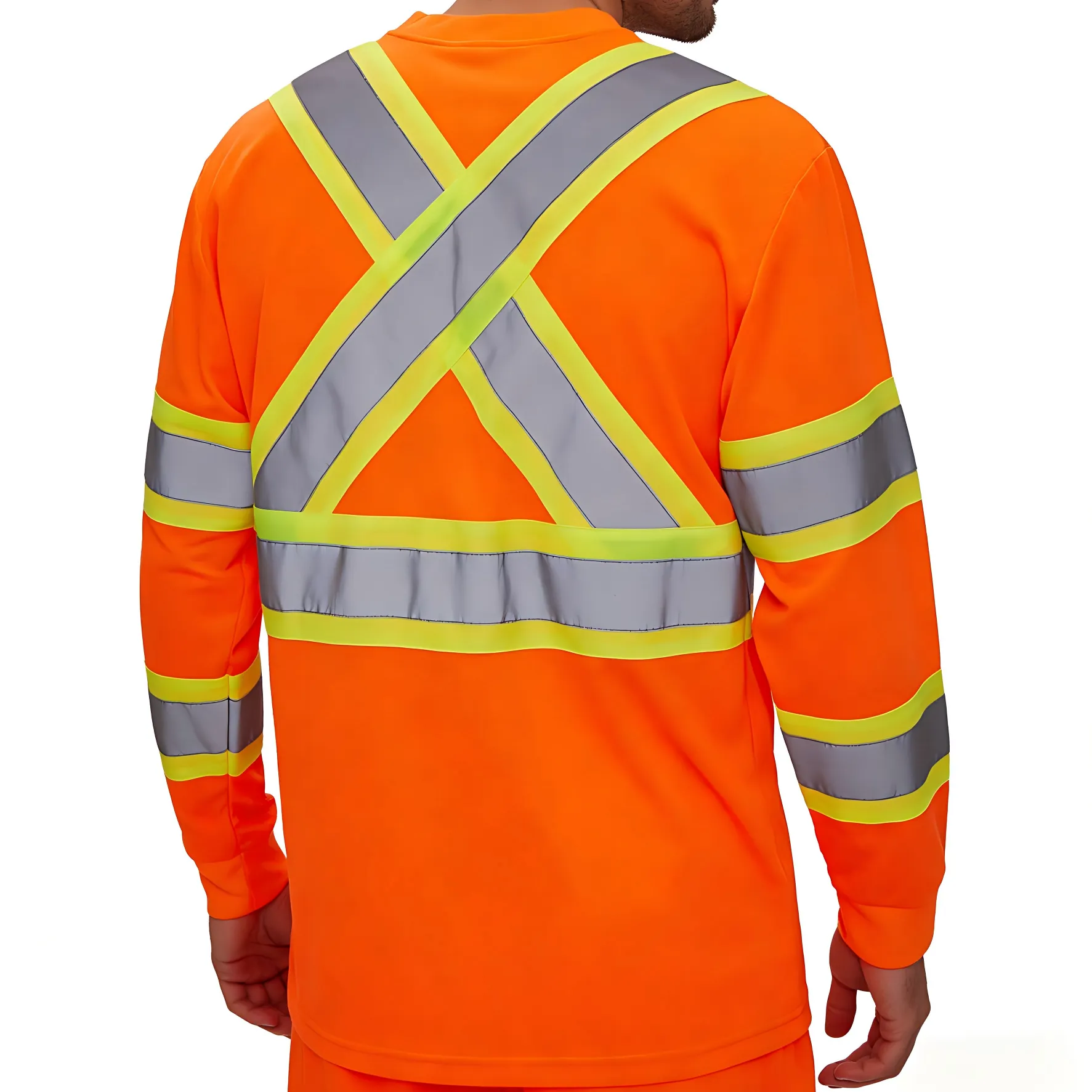 High-Visibility Orange Long-Sleeve Reflective Safety T-Shirt