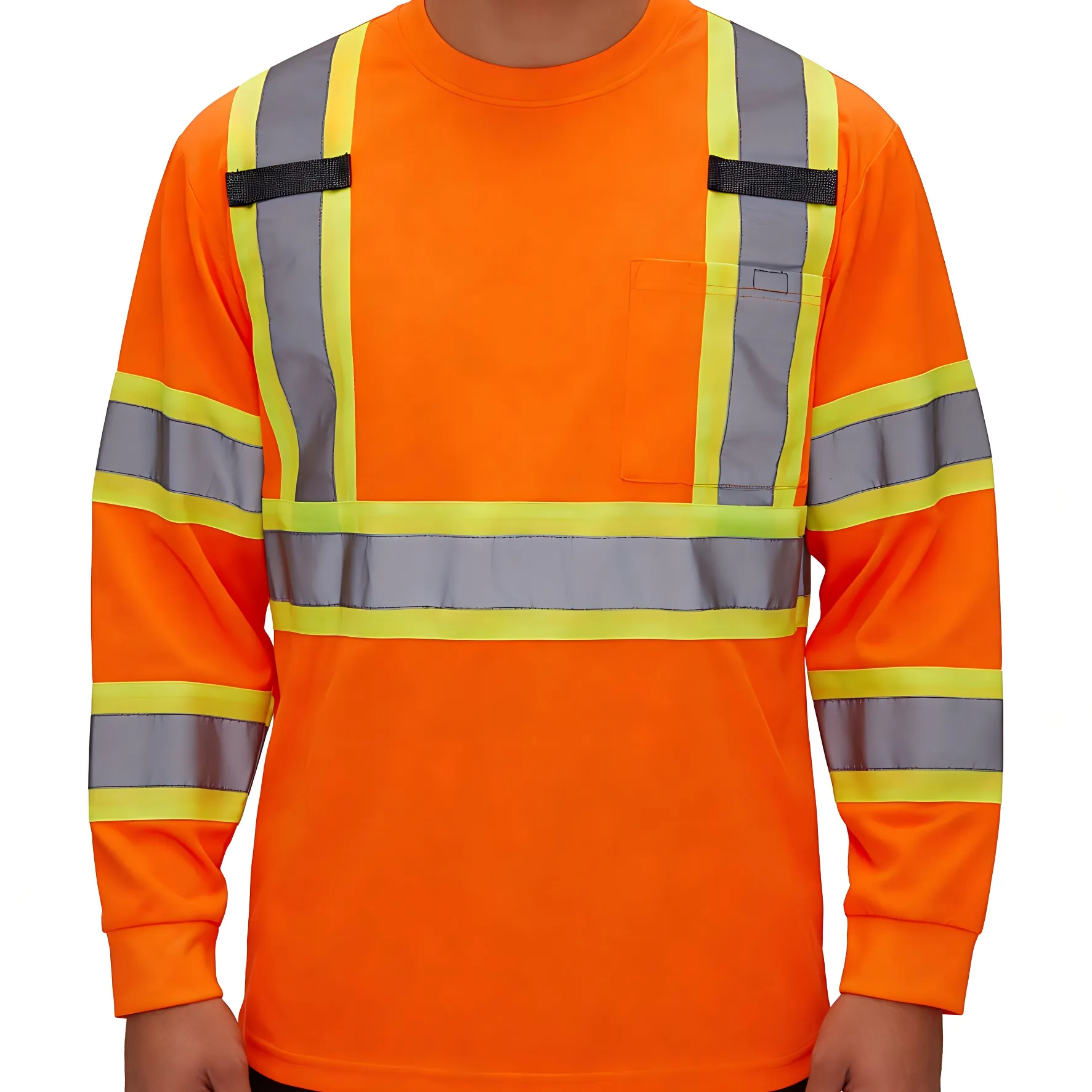 High-Visibility Orange Long-Sleeve Reflective Safety T-Shirt