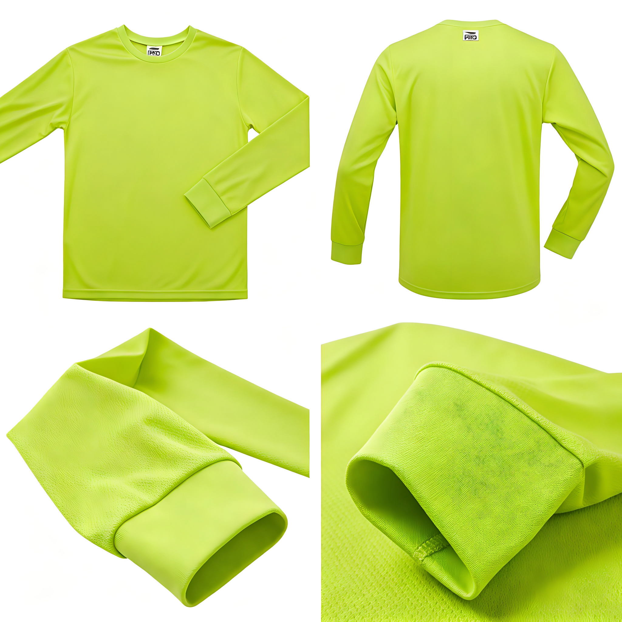 Fluorescent Green Long-Sleeve Quick-Dry Crew Neck T-Shirt 3.png