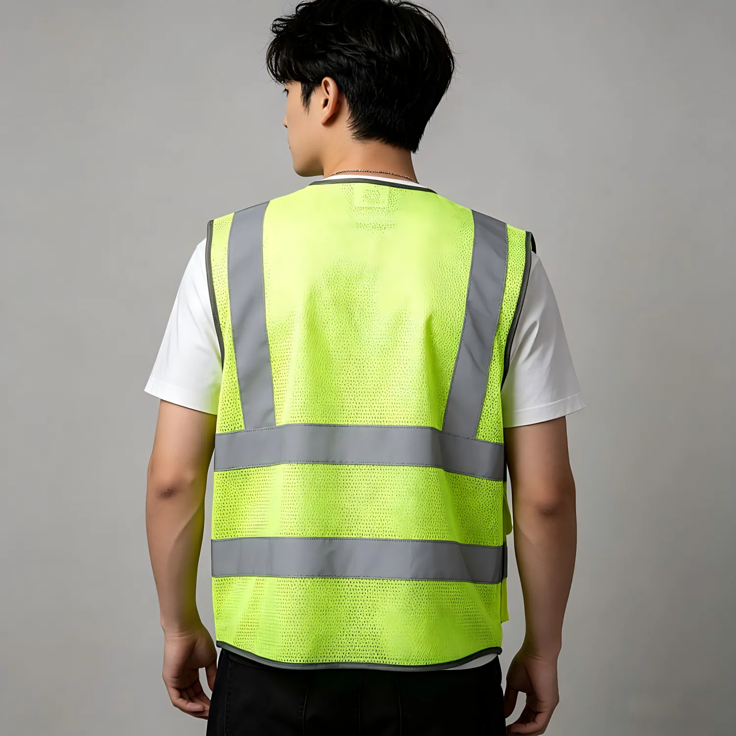 High-Visibility Fluorescent Yellow-Green Mesh Multi-Pocket Reflective Safety Vest
