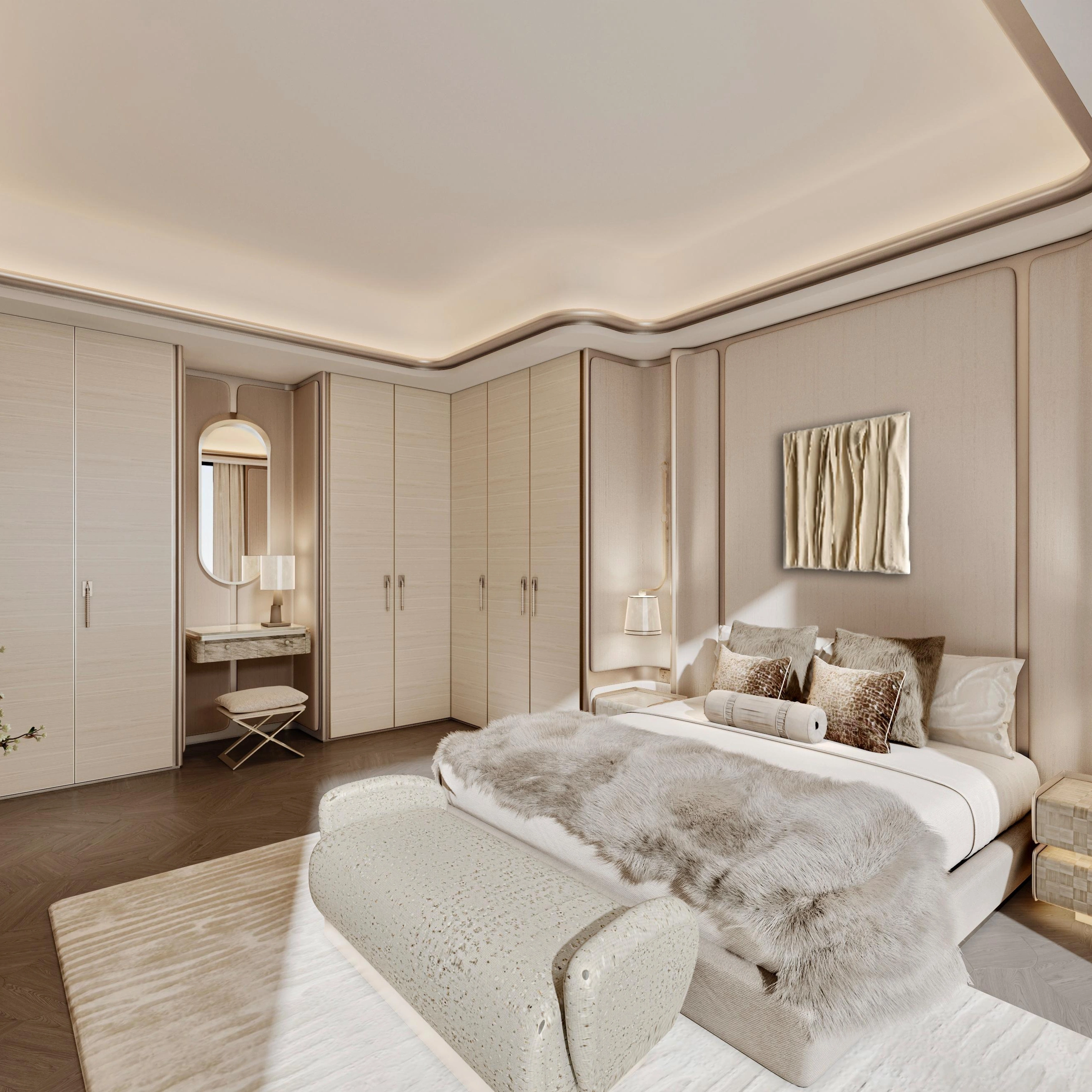 ENNOR Premium Bespoke Floor-to-Ceiling L-Shaped Wardrobe System with Integrated Floating Vanity