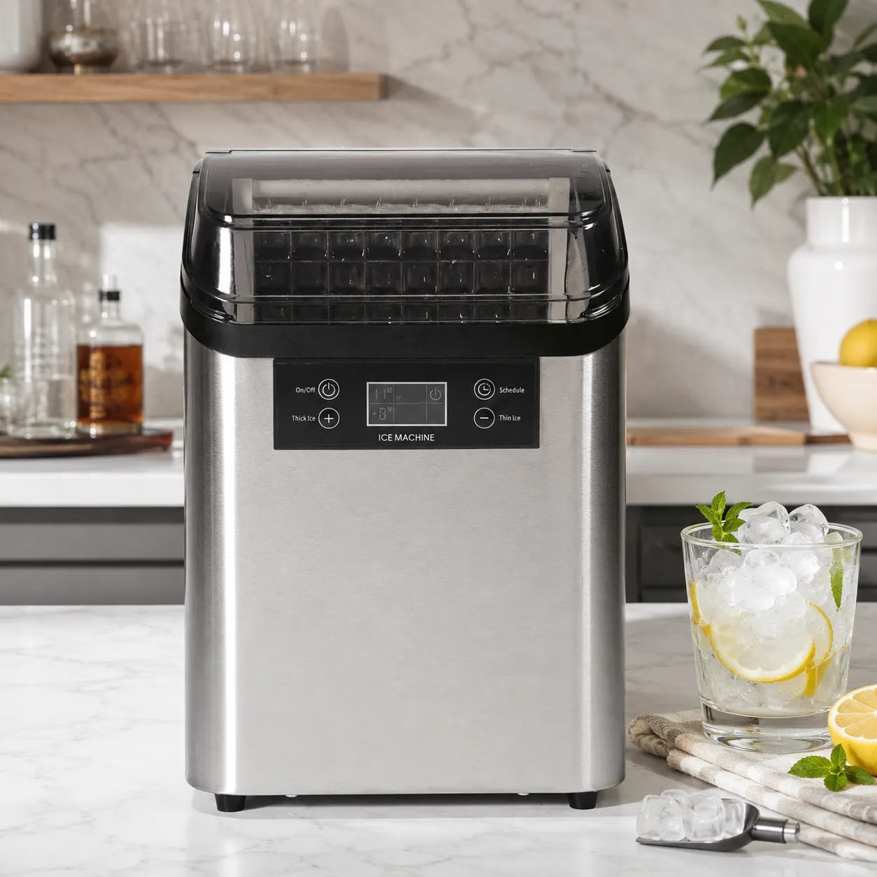 Countertop Square Ice Cube Maker ICM-01B with Smart LCD Control Board