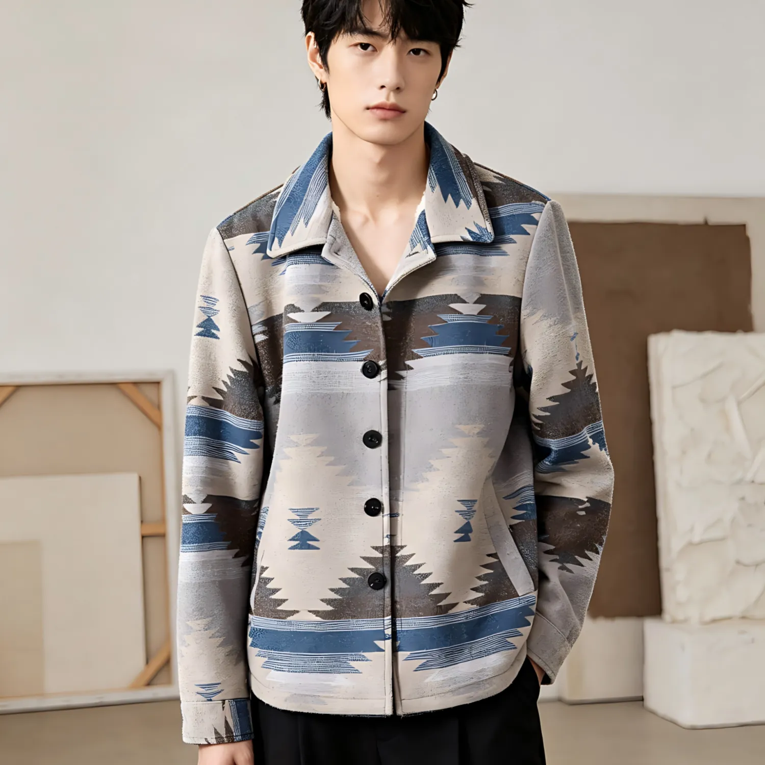 Men's Jacquard Wool-Blend &amp; Sherpa Jacket