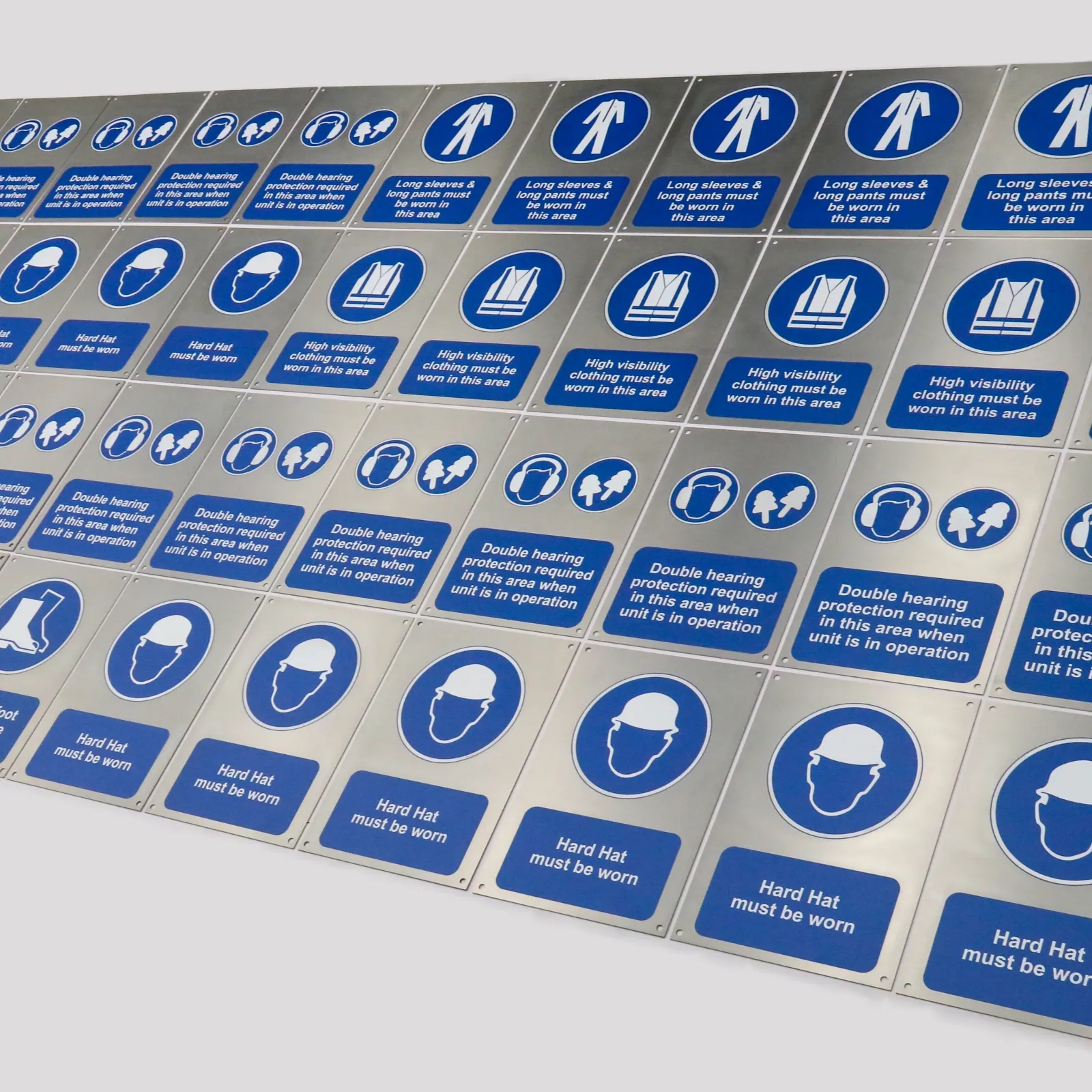 Custom Brushed Stainless Steel Industrial Safety Signs | UV Printed Metal PPE Signs