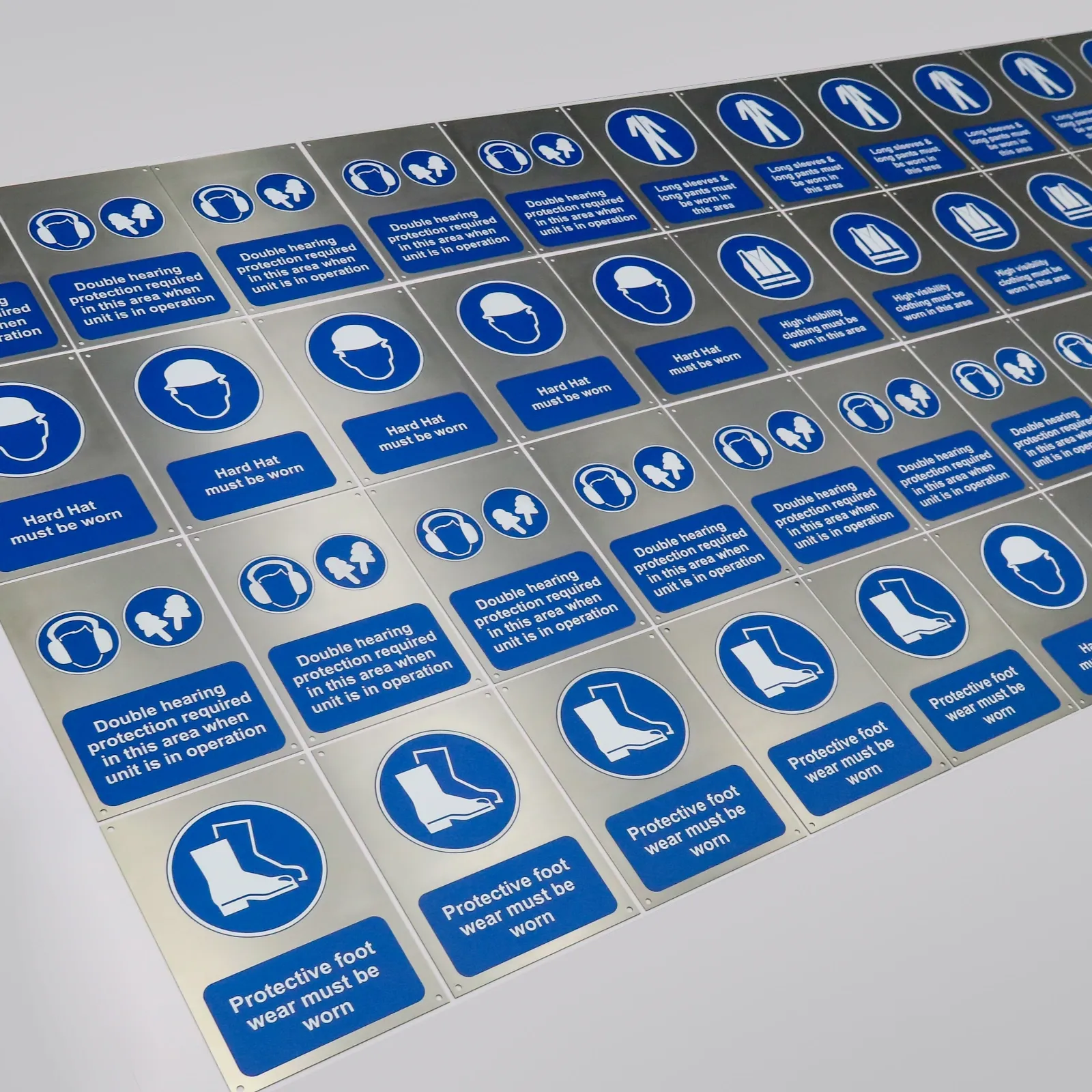 Custom Brushed Stainless Steel Industrial Safety Signs | UV Printed Metal PPE Signs