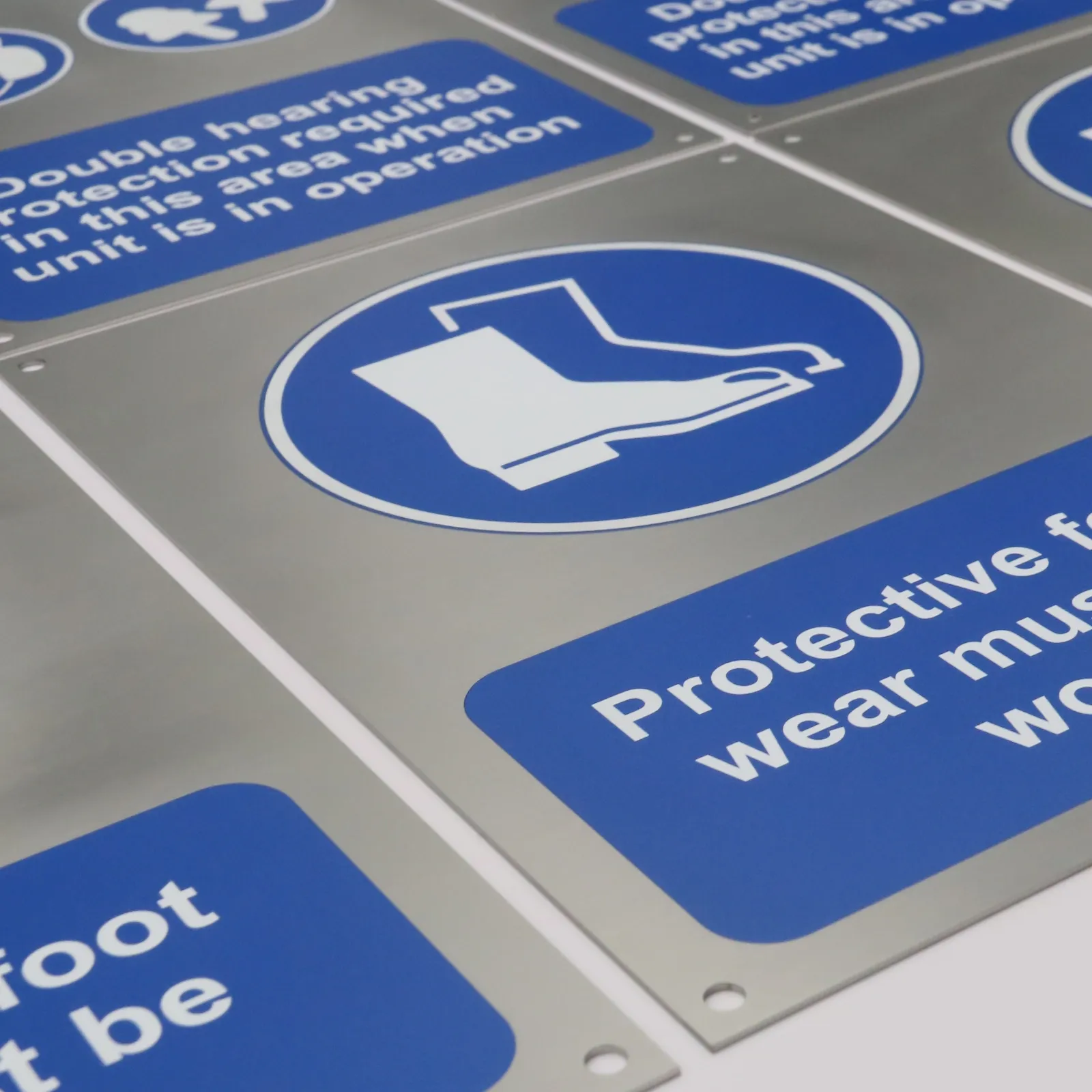 Custom Brushed Stainless Steel Industrial Safety Signs | UV Printed Metal PPE Signs