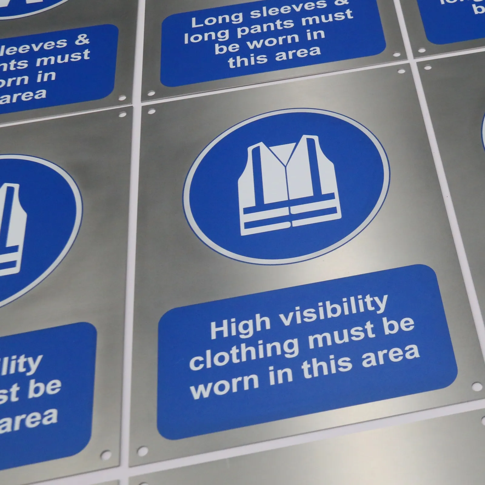 Custom Brushed Stainless Steel Industrial Safety Signs | UV Printed Metal PPE Signs