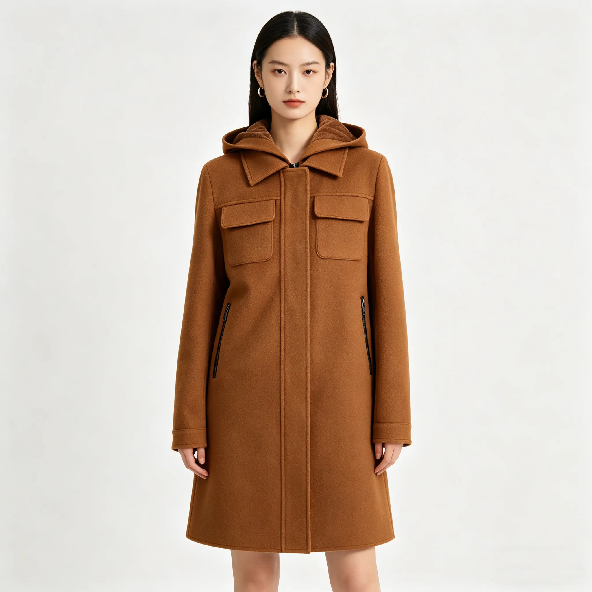 Women's Wool-Blend Jacket with Detachable Hood
