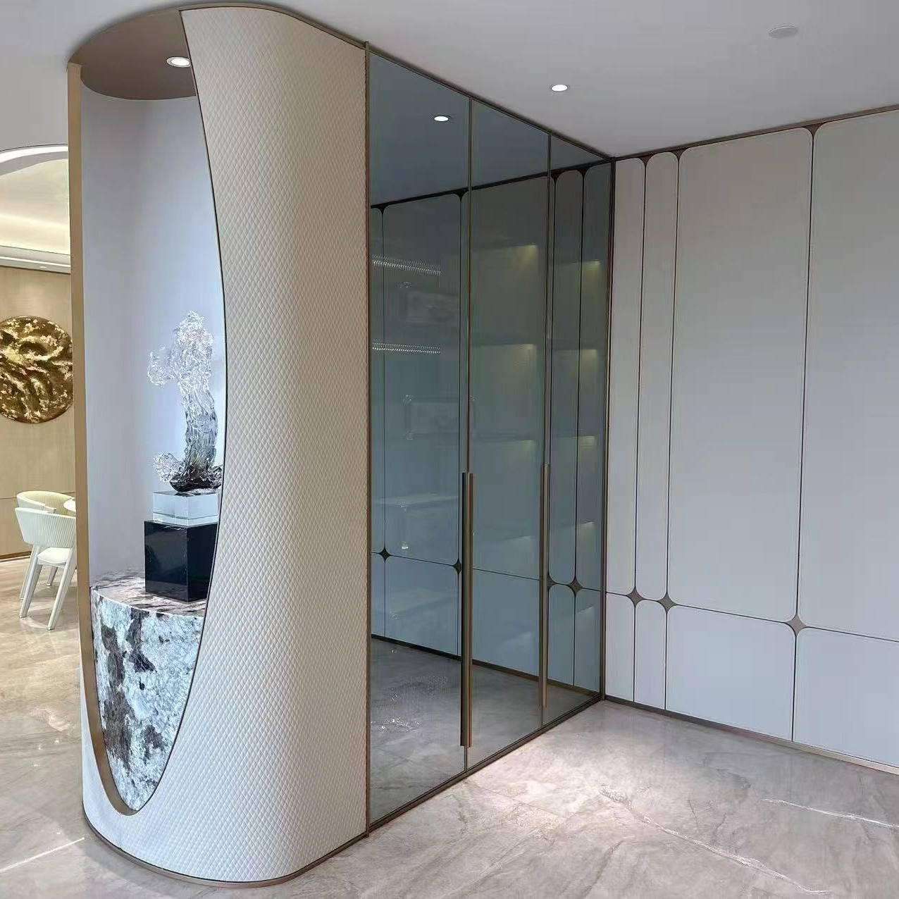 Custom Built-in Wardrobe | Italian Minimalist Glass Open Shelf Walk In Closet Storage Cabinet