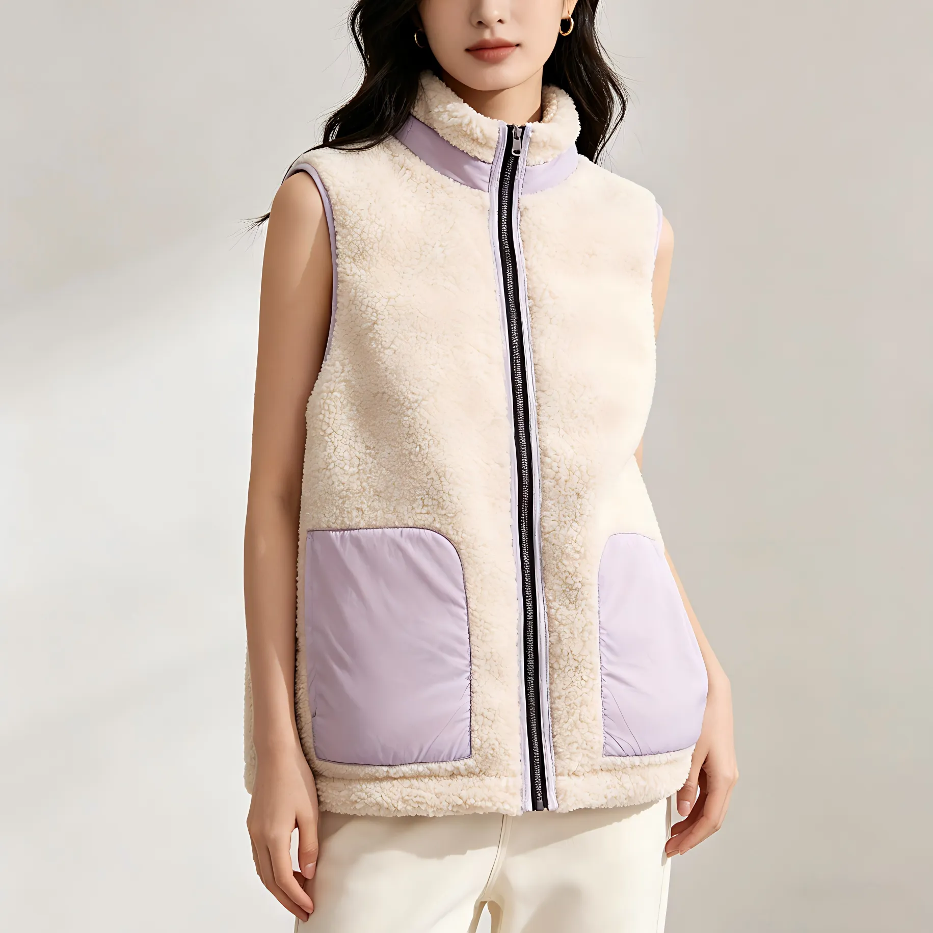 Reversible Women's Down Vest with Sherpa Fleece