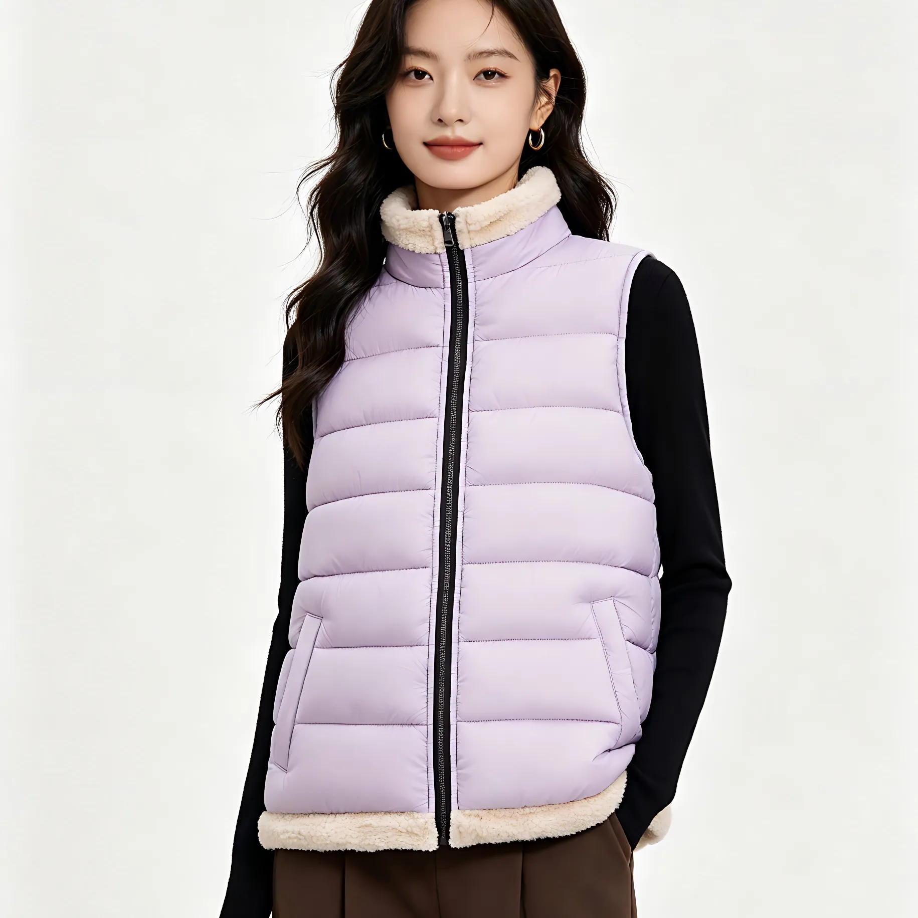 Reversible Women's Down Vest with Sherpa Fleece