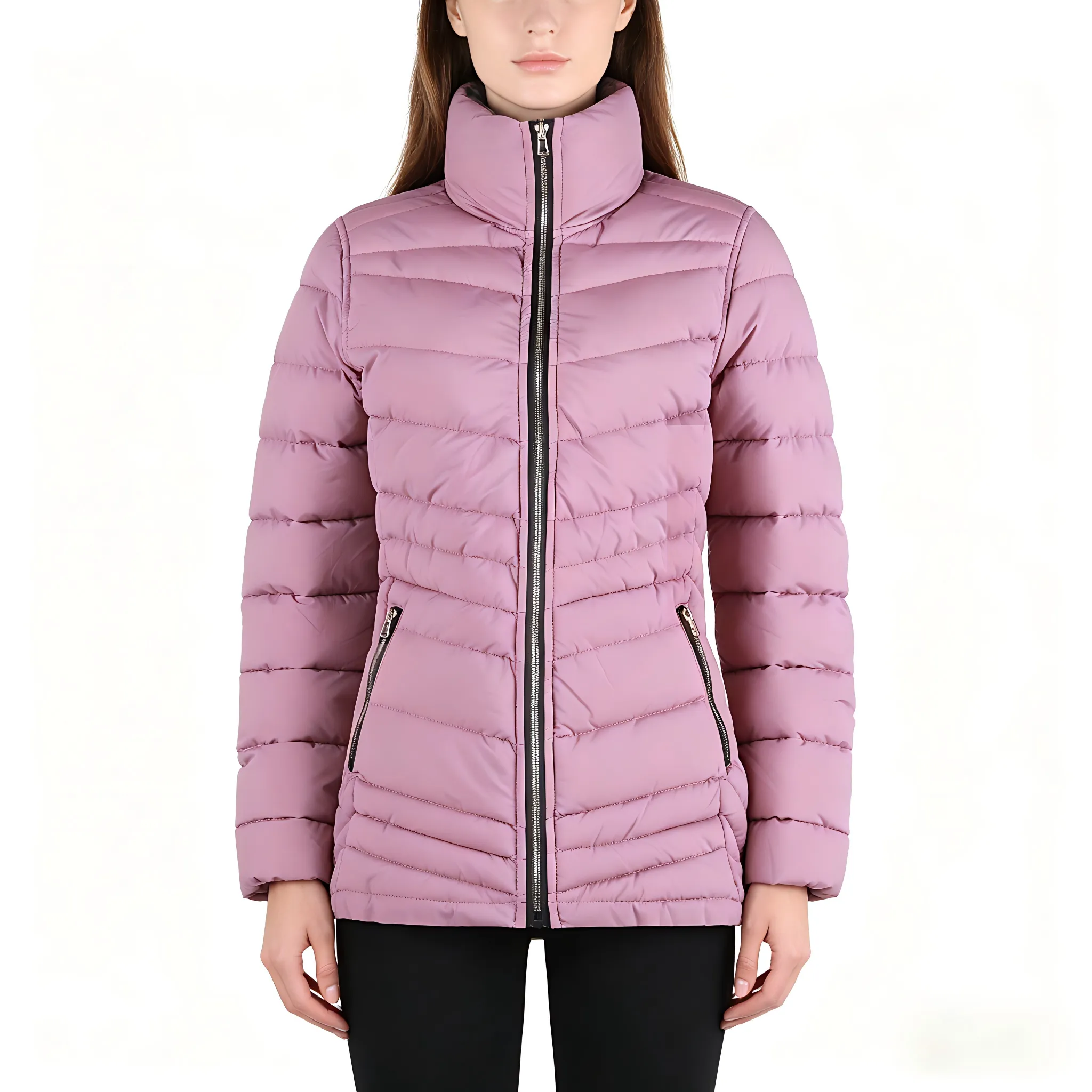 Women's Mid-Length Padded Coat with High Collar