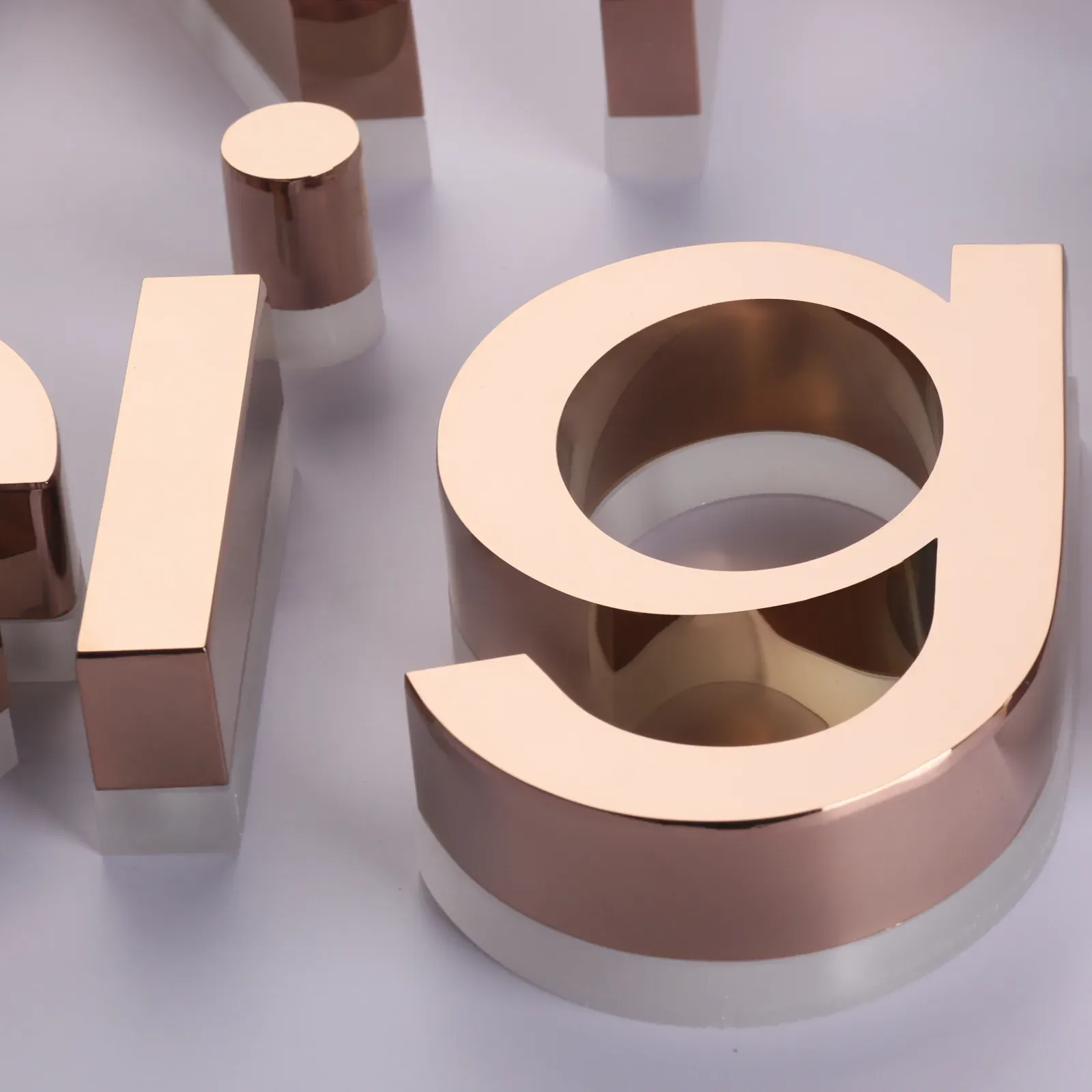 Custom Mirror Rose Gold Halo Lit Letters | PVD Stainless Steel Backlit Sign