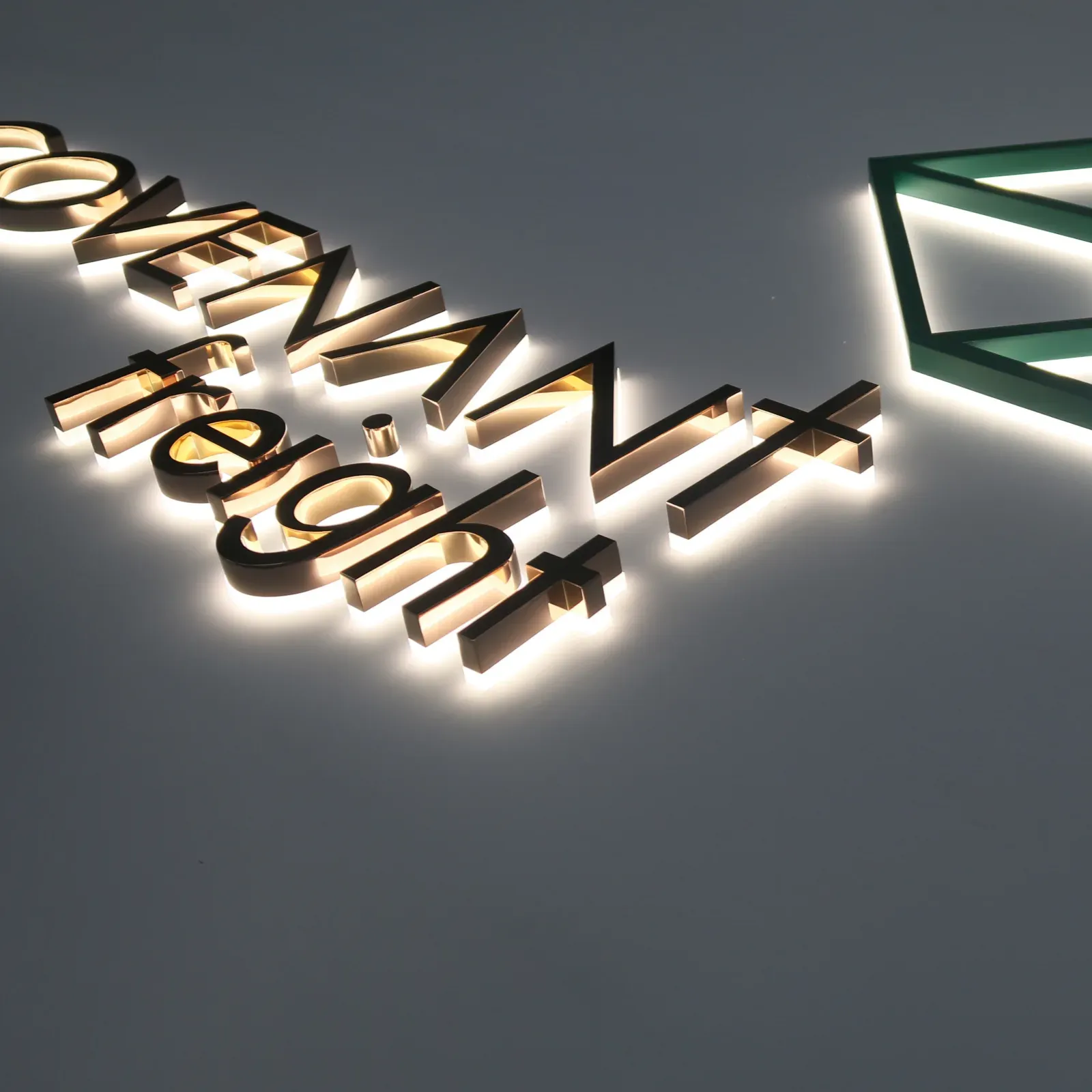 Custom Mirror Rose Gold Halo Lit Letters | PVD Stainless Steel Backlit Sign