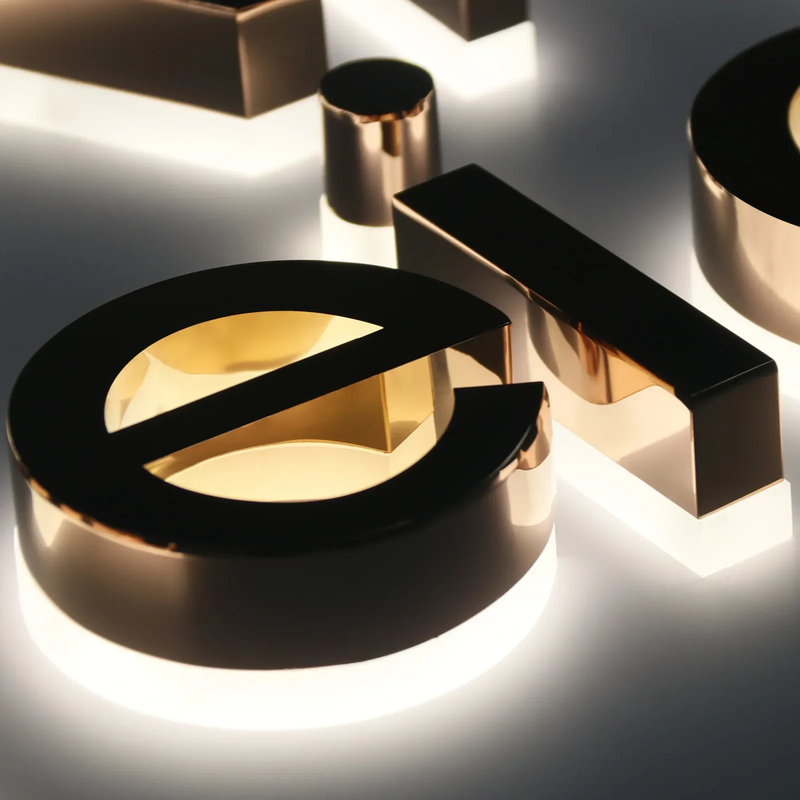 Custom Mirror Rose Gold Halo Lit Letters | PVD Stainless Steel Backlit Sign
