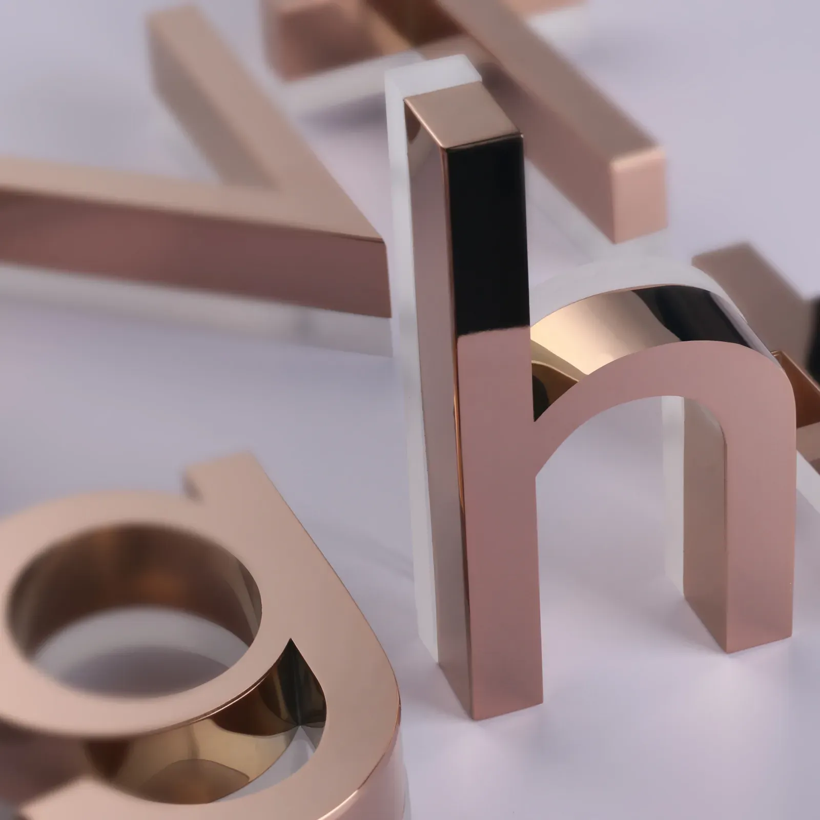 Custom Mirror Rose Gold Halo Lit Letters | PVD Stainless Steel Backlit Sign