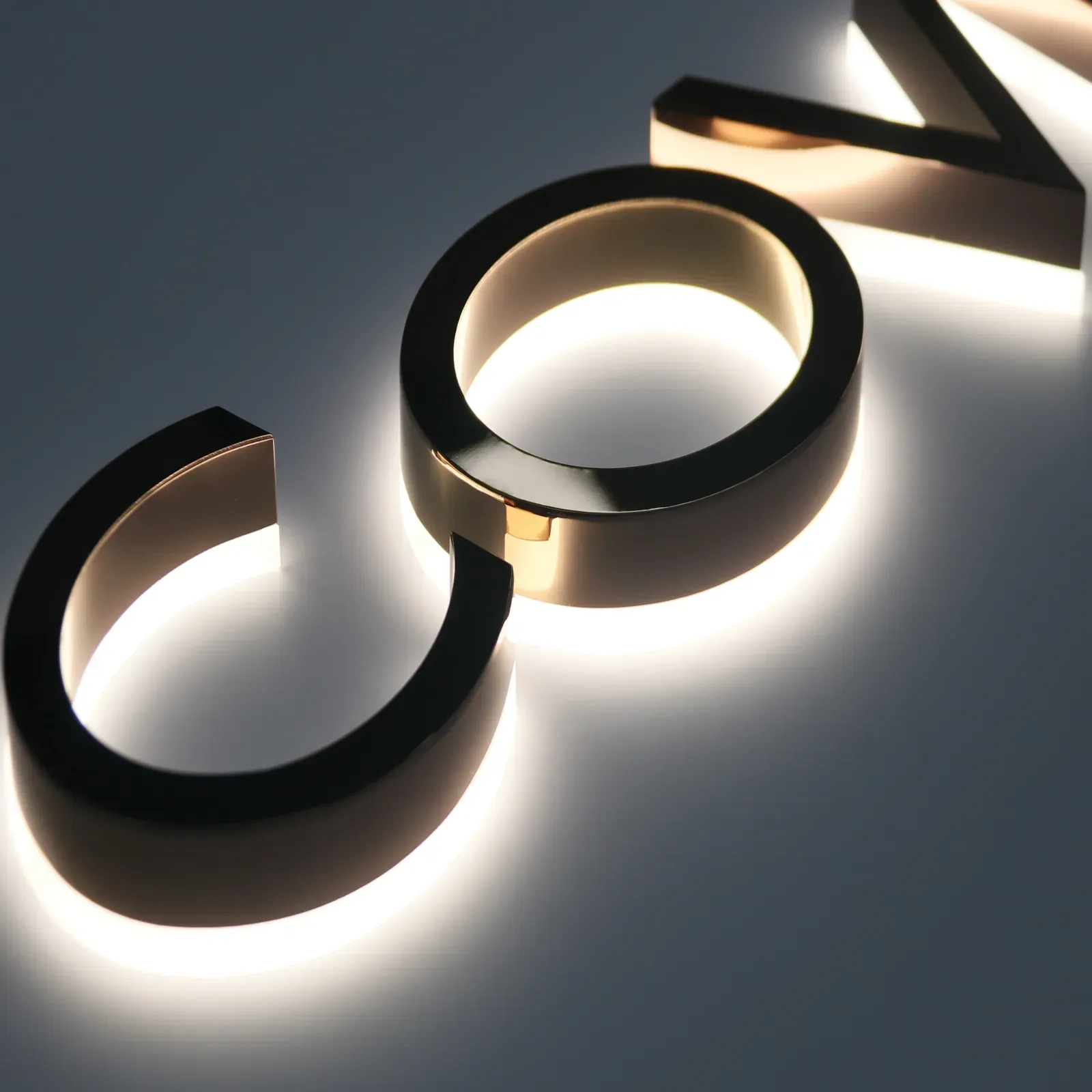 Custom Mirror Rose Gold Halo Lit Letters | PVD Stainless Steel Backlit Sign