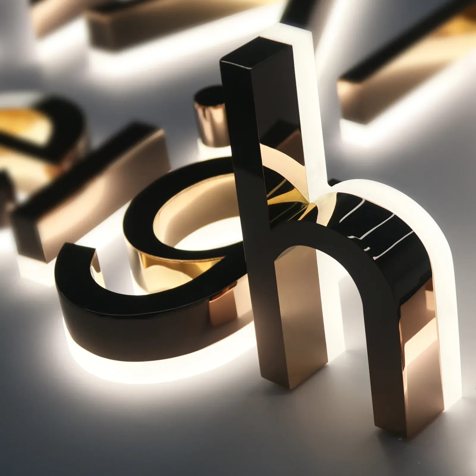 Custom Mirror Rose Gold Halo Lit Letters | PVD Stainless Steel Backlit Sign