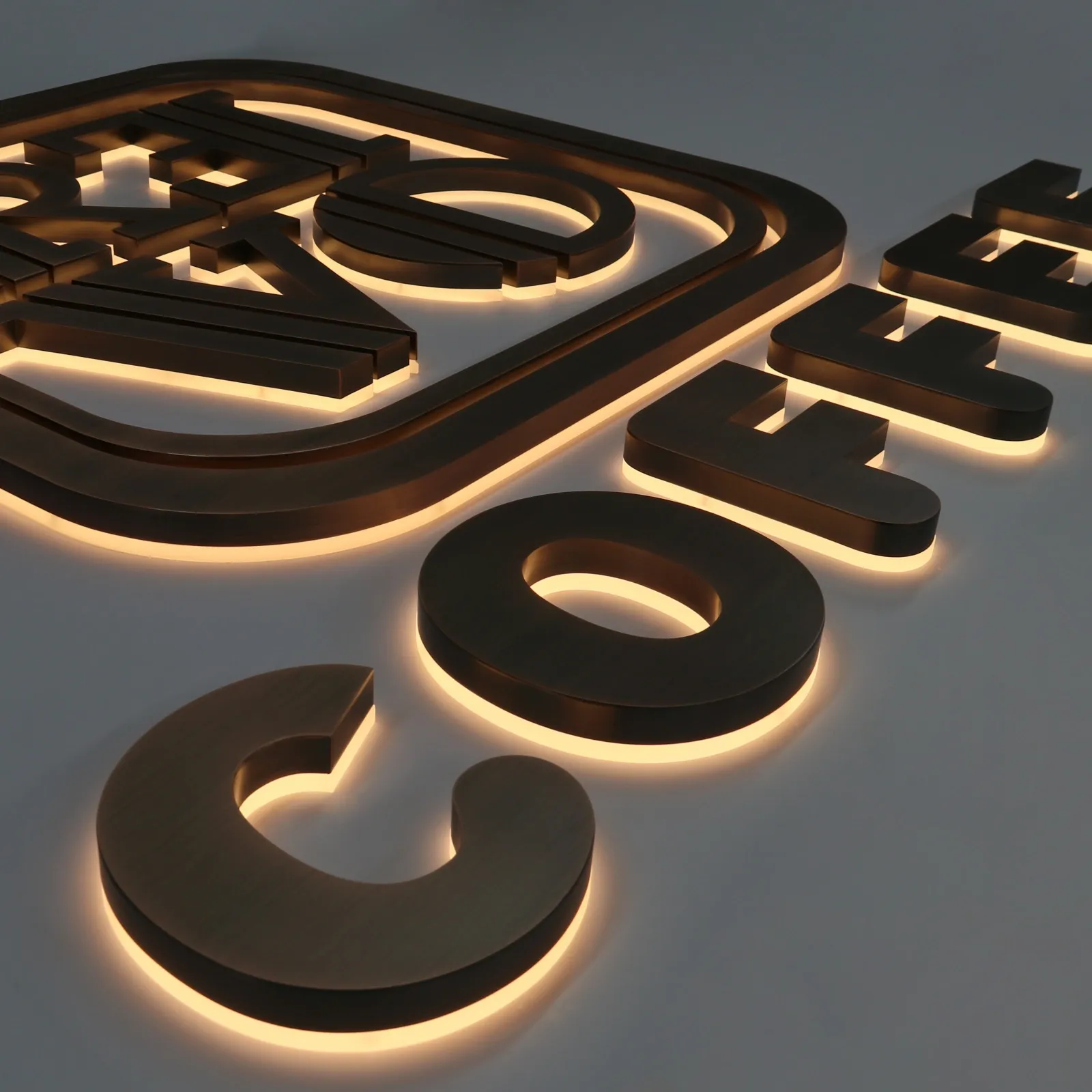 Custom Electroplated Brushed Antique Copper Flush Mount Halo Lit Letters