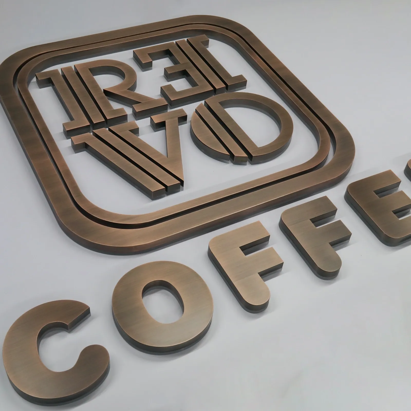 Custom Electroplated Brushed Antique Copper Flush Mount Halo Lit Letters