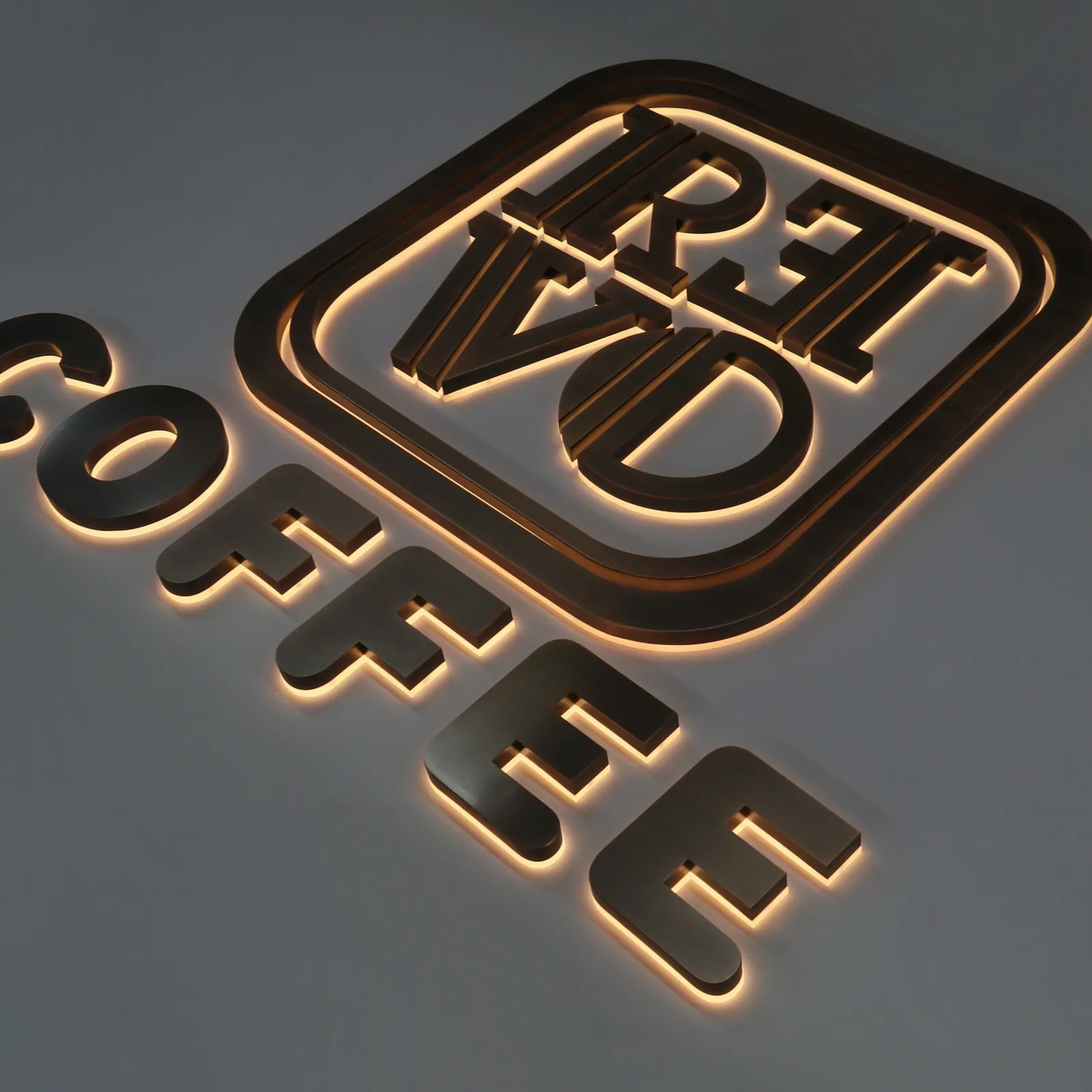 Custom Electroplated Brushed Antique Copper Flush Mount Halo Lit Letters