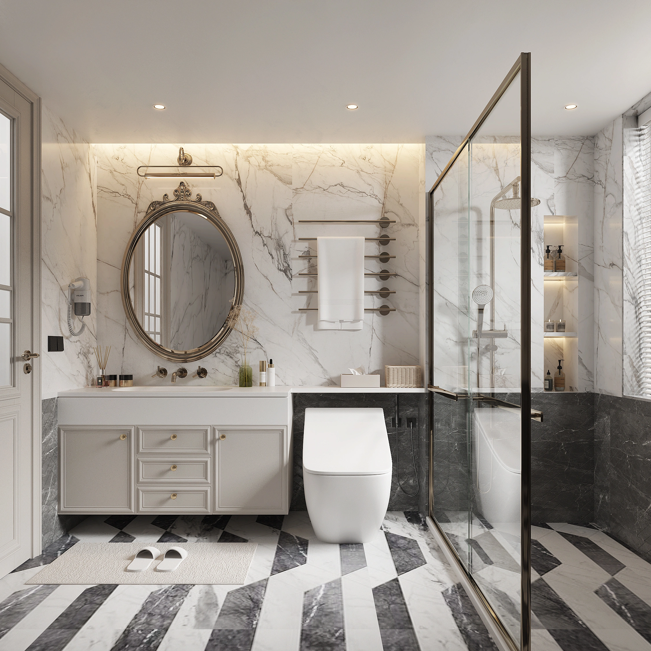 Meubles de salle de bain classiques parisiens Ennor Custom Cabinetry