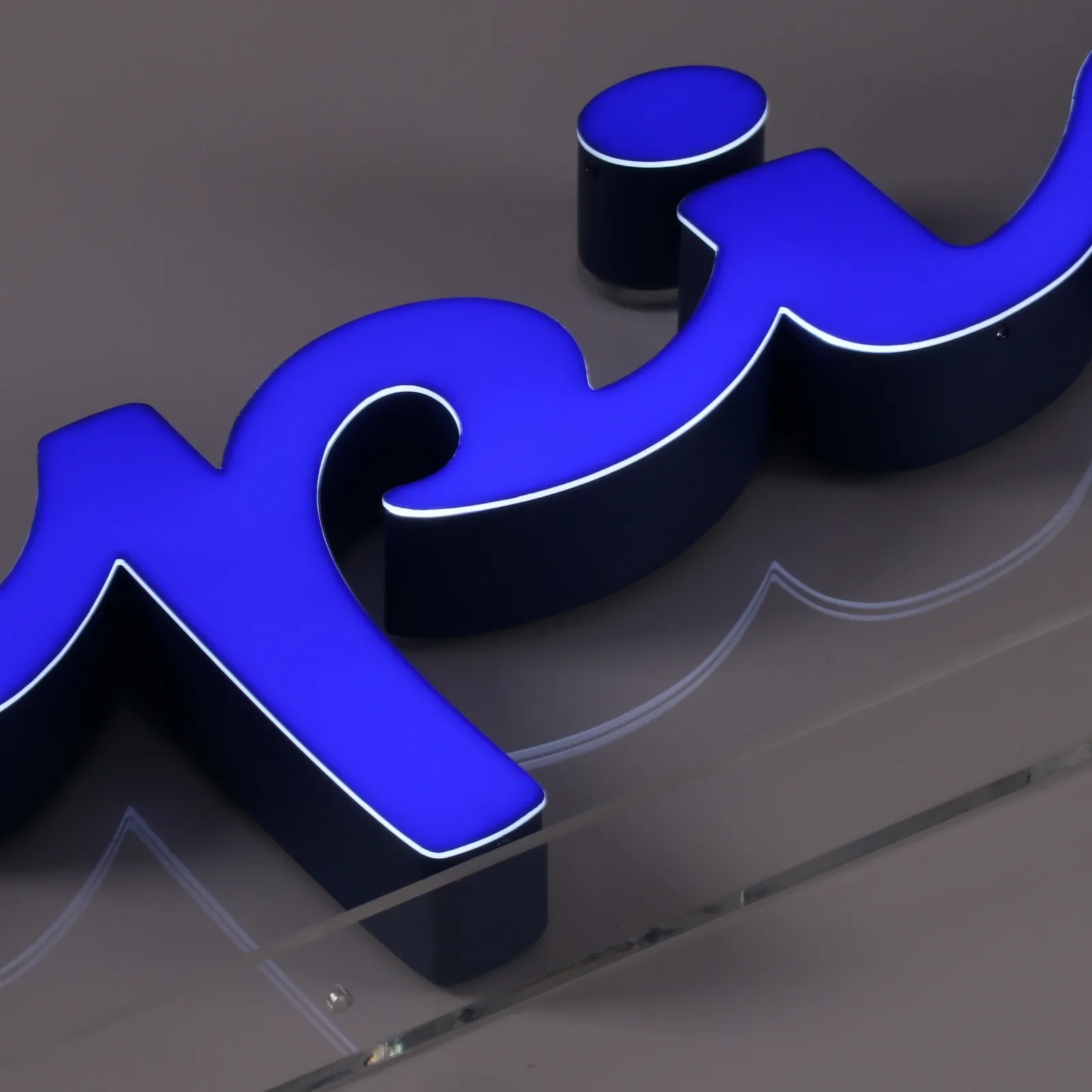 Custom Front Lit Edge Lit Channel Letters with UV Printed Face & L-Shaped Acrylic Stand