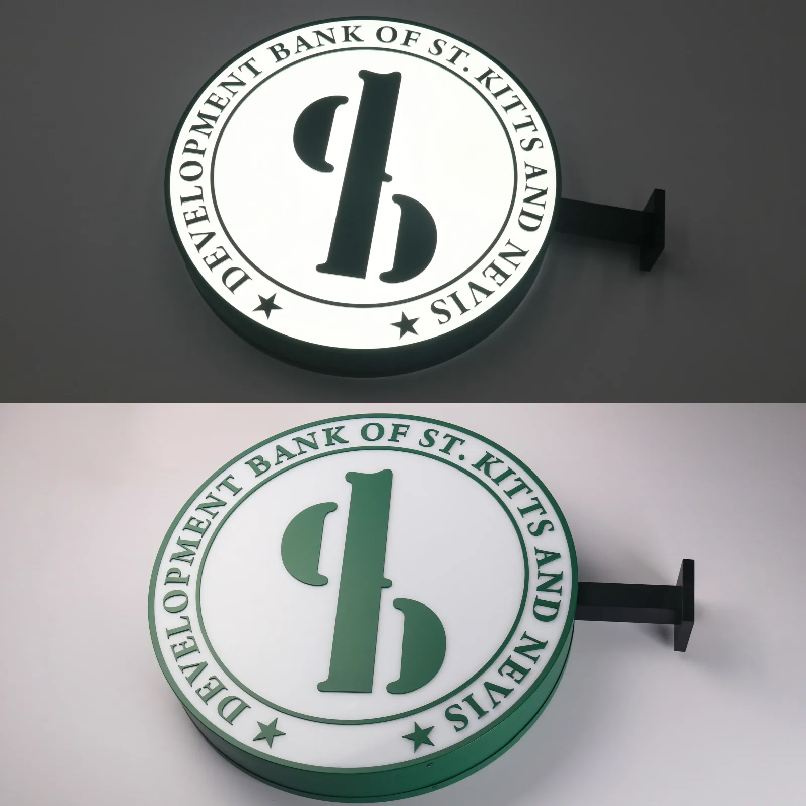 Custom Round Double Sided Projecting Light Box with Raised Acrylic Letters