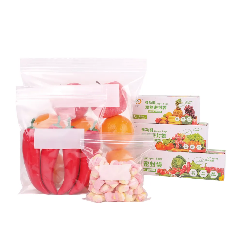 Haida Food Packaging Bags Ziplock Double Zipper Freezer Bags with Write-On Label