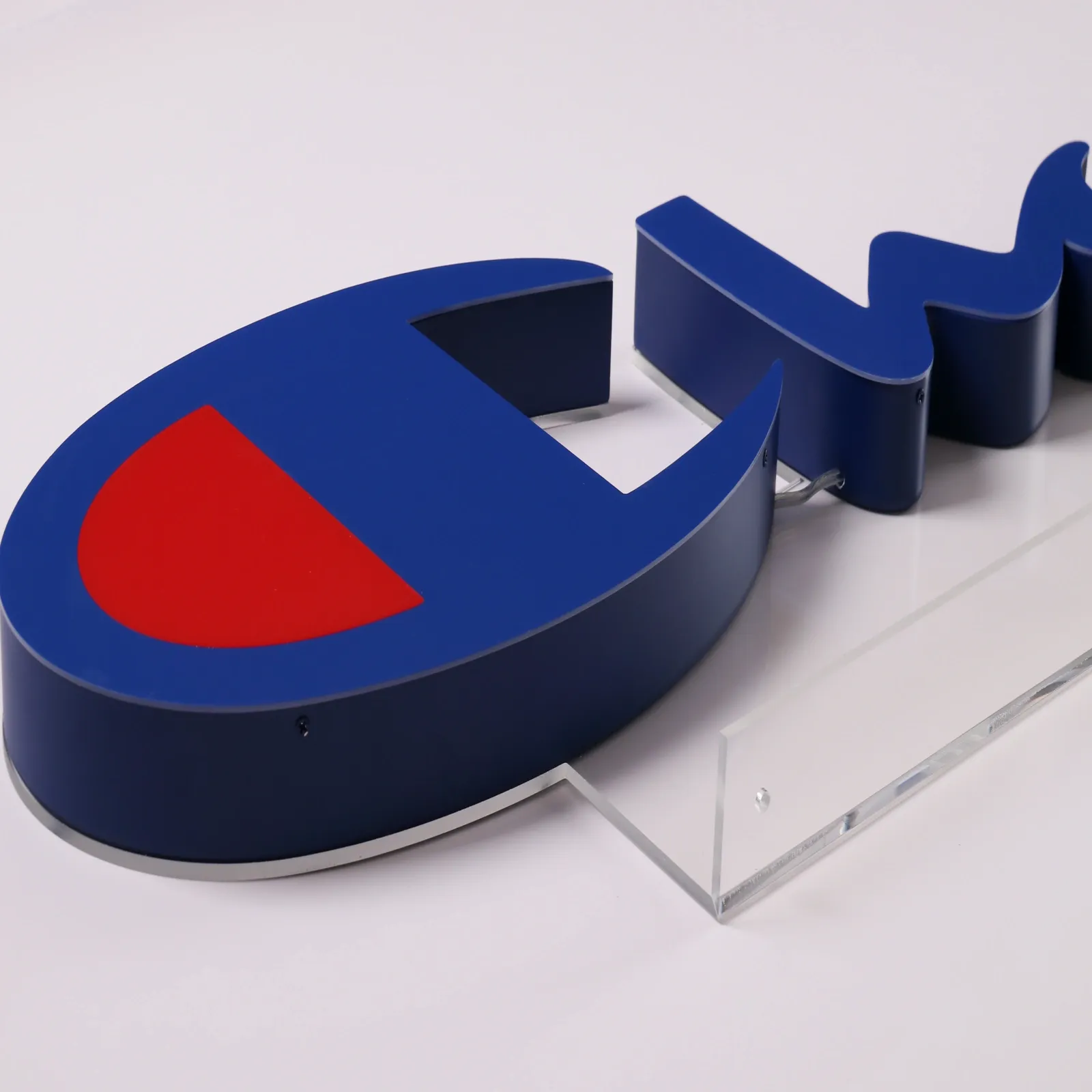 Custom Front Lit Edge Lit Channel Letters with UV Printed Face & L-Shaped Acrylic Stand