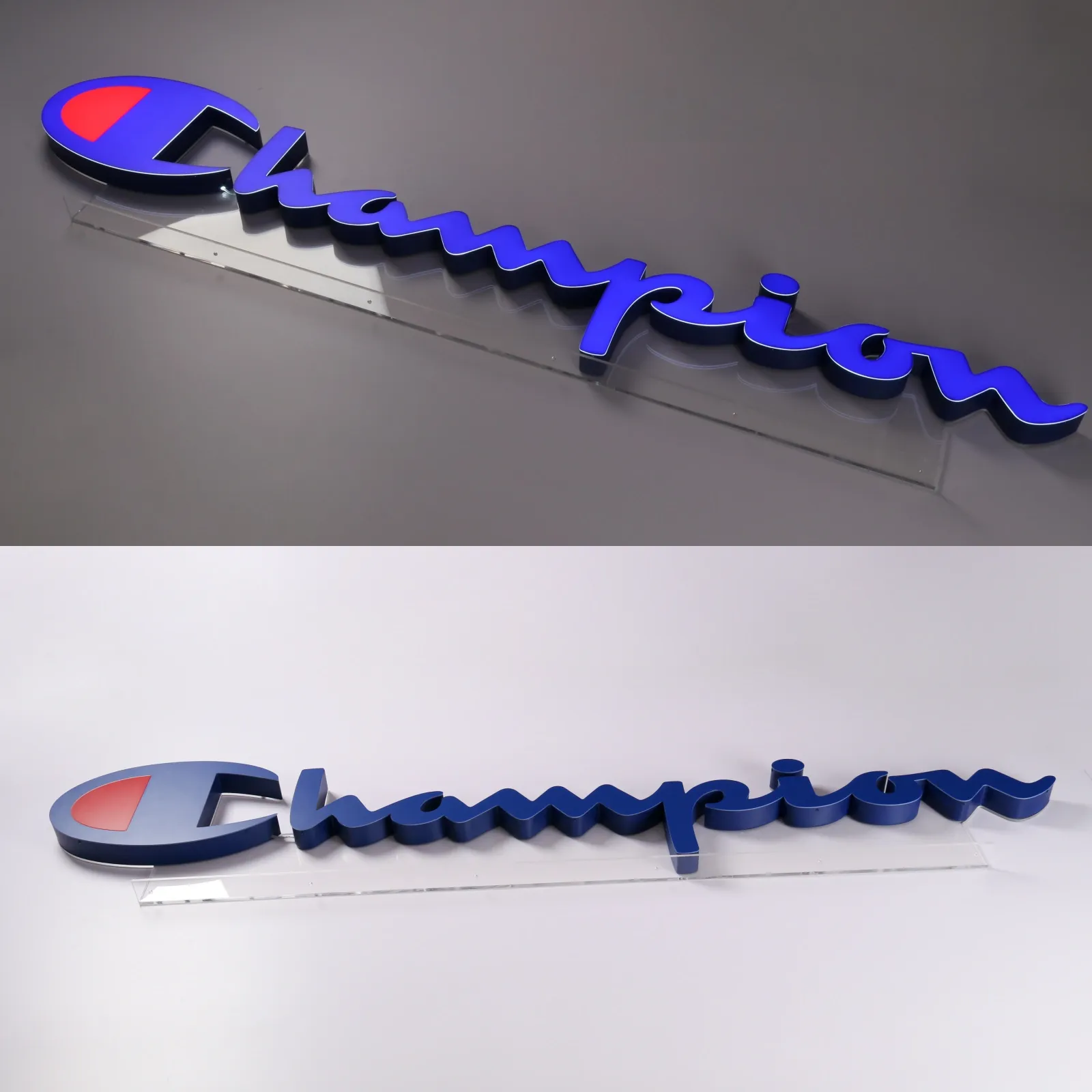 Custom Front Lit Edge Lit Channel Letters with UV Printed Face & L-Shaped Acrylic Stand